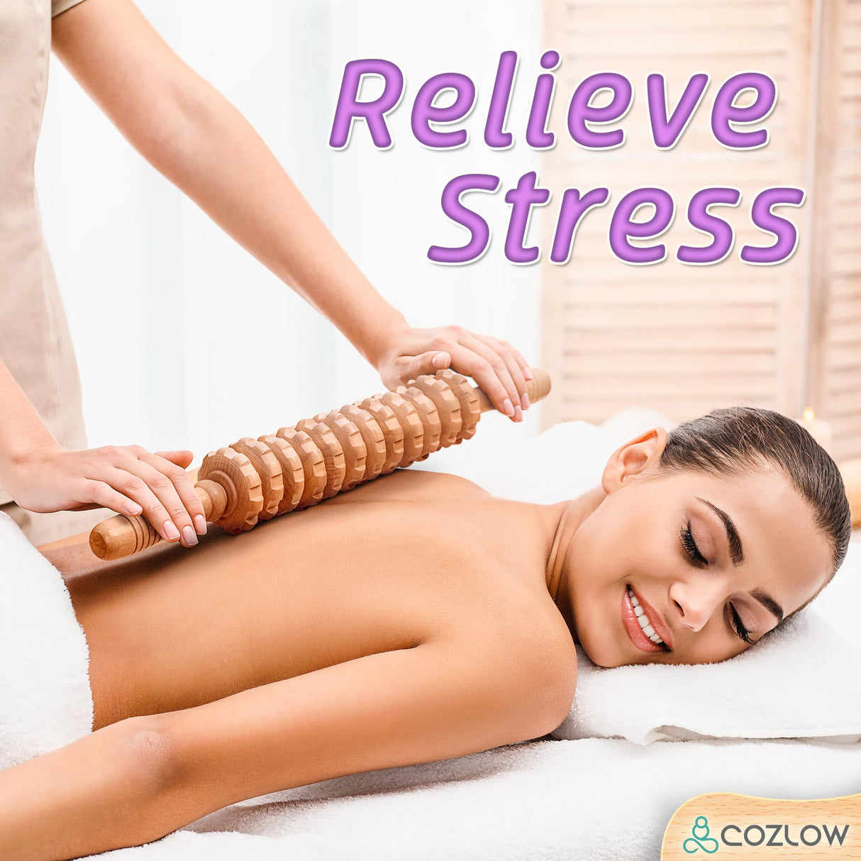 Wooden Massage Roller Stick (12 Rollers) - Curved Wood Therapy Massage Tool for Body Sculpting, Fascia Release & Lymphatic Drainage - Maderotherapy Helps Reduce Cellulite Appearance - by Cozlow COZLOW
