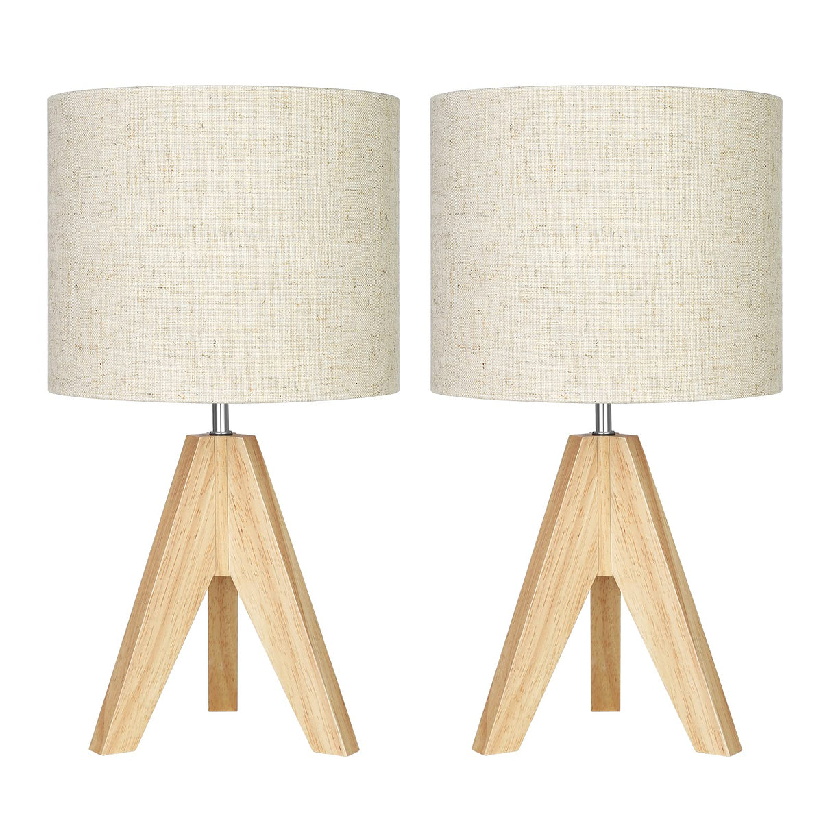 DEWENWILS Mid Century Table Lamps, Small Wooden Tripod Bedside Lamps with Linen Fabric Shade, Nightstand Lamp for Nursery, Bedroom, Kids Room, Side Table, Reading Desk, 14.2 Inch, 2 Pack DEWENWILS