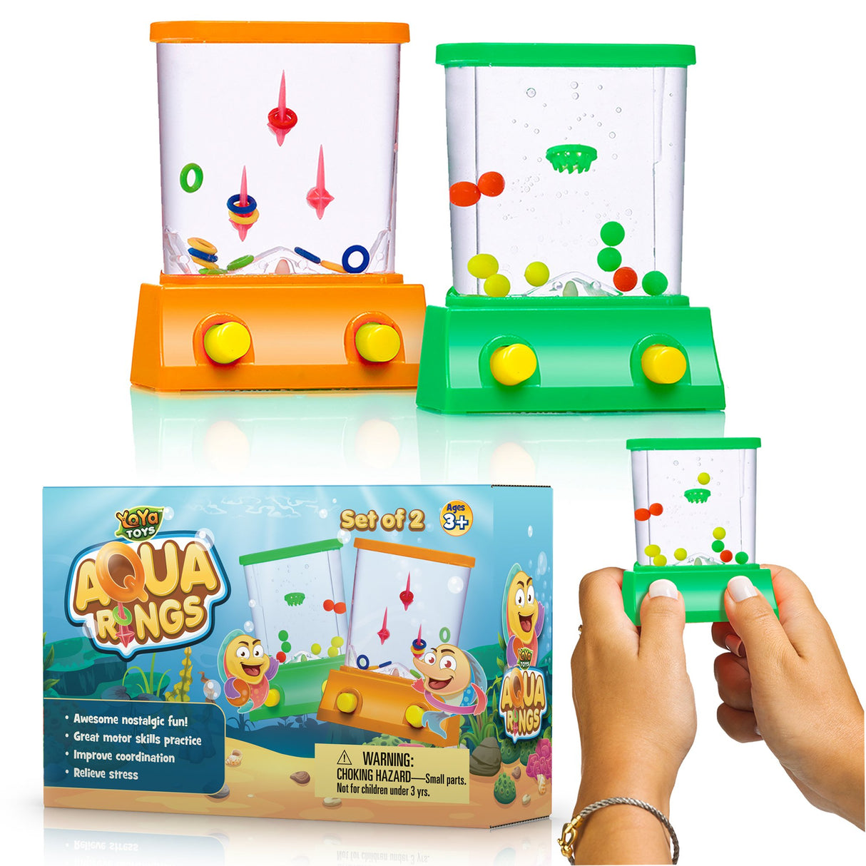 YoYa Toys Handheld Games - Miniature Aqua Arcade Set with Fish Ring Toss & Basketball, Handheld Toys for Kids & Adults, Retro Pastime Games, Water Ring Toss in Gift Box YoYa Toys