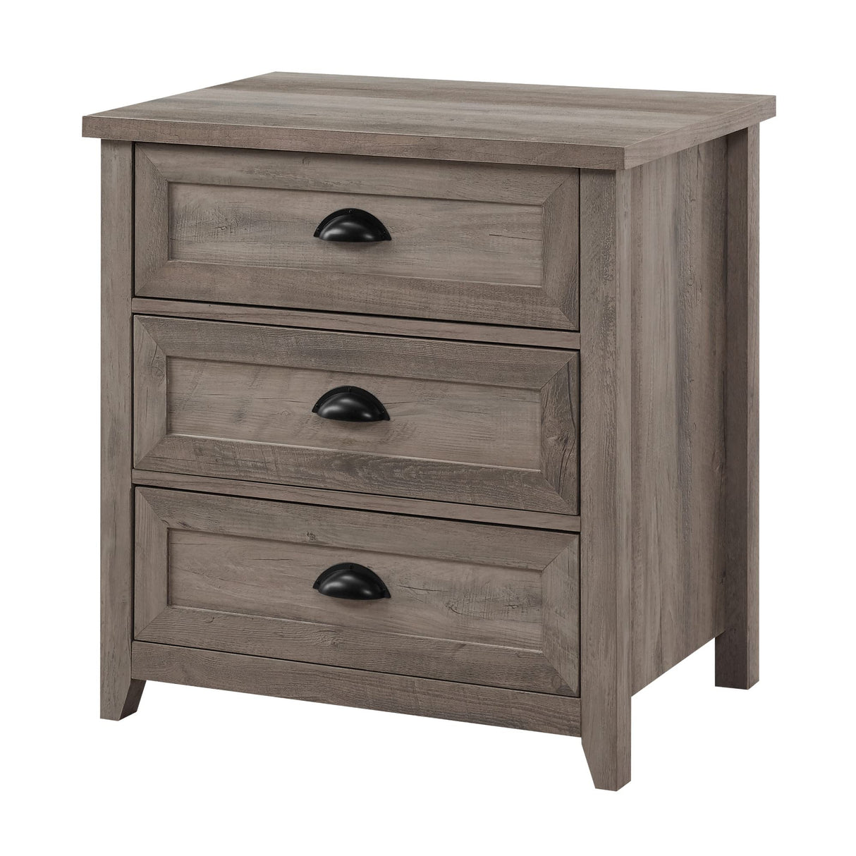 Walker Edison Hazel Modern Farmhouse 3 Drawer Framed Nightstand with Half-Moon Handles, 25 Inch, Grey Wash Walker Edison
