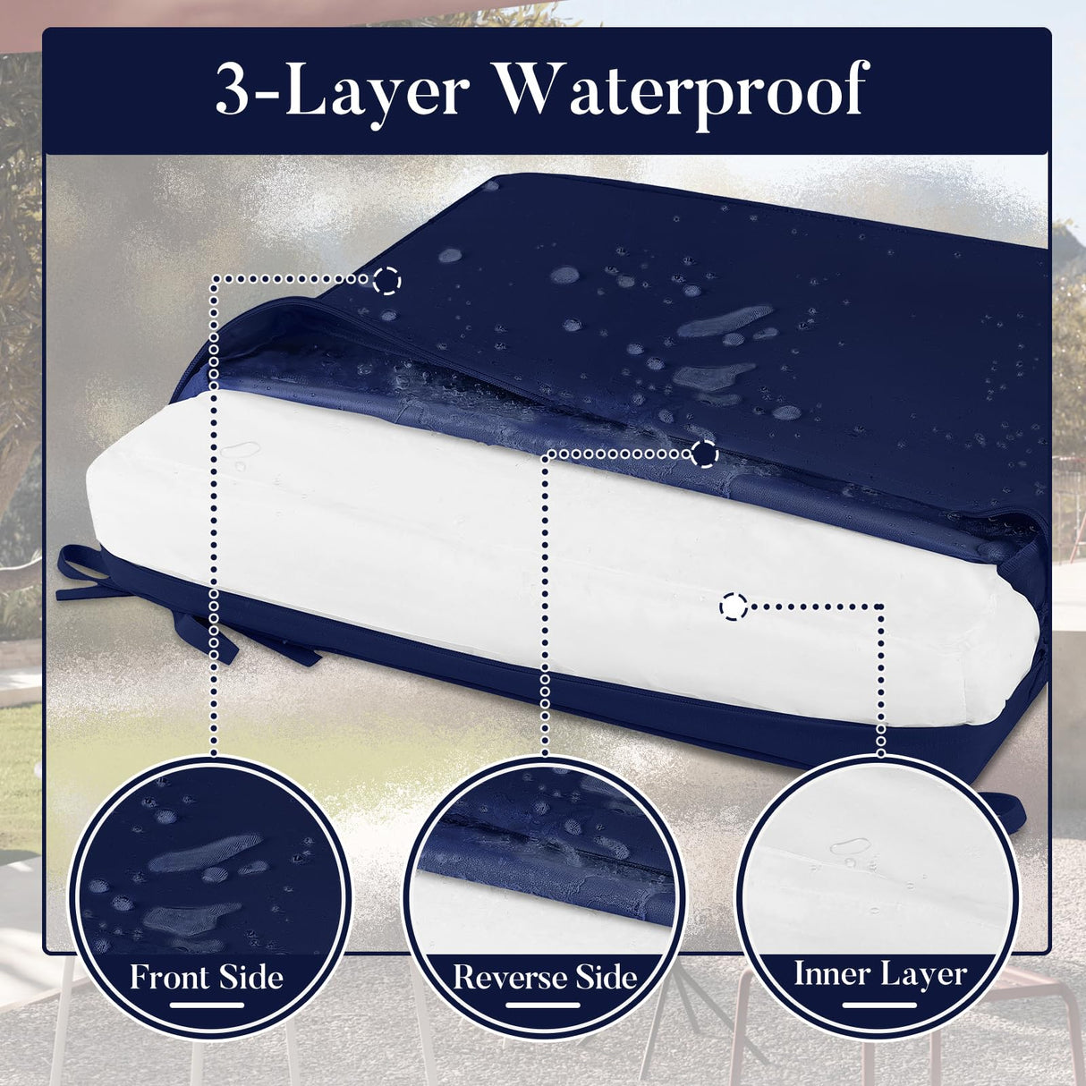 Basic Beyond Outdoor Chair Cushions for Patio Furniture, Waterproof Outdoor Seat Cushions Set of 4 19 x 19, Patio Chair Cushions Set of 4 with Ties and Handle, Navy Blue Basic Beyond