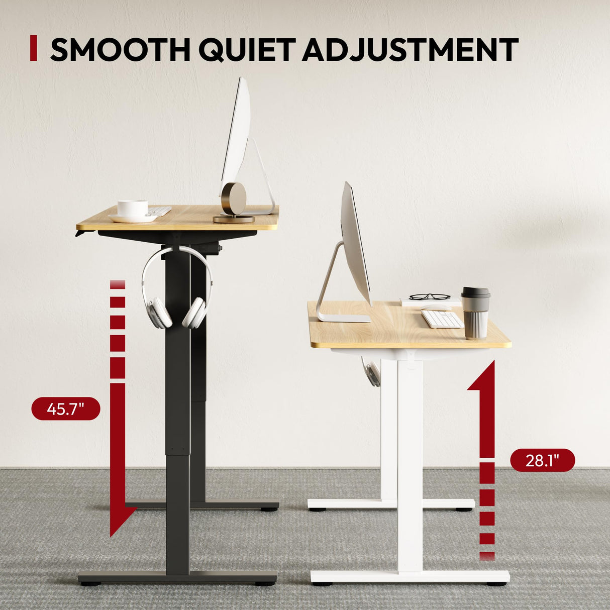 SANODESK Electric Standing Desk 55 x 28 Inches Whole-Piece Desktop Height Adjustable Stand Up Desk w/6-Button Controller Ergonomic Computer Desk for Home Office, White Frame + Natural Tabletop SANODESK