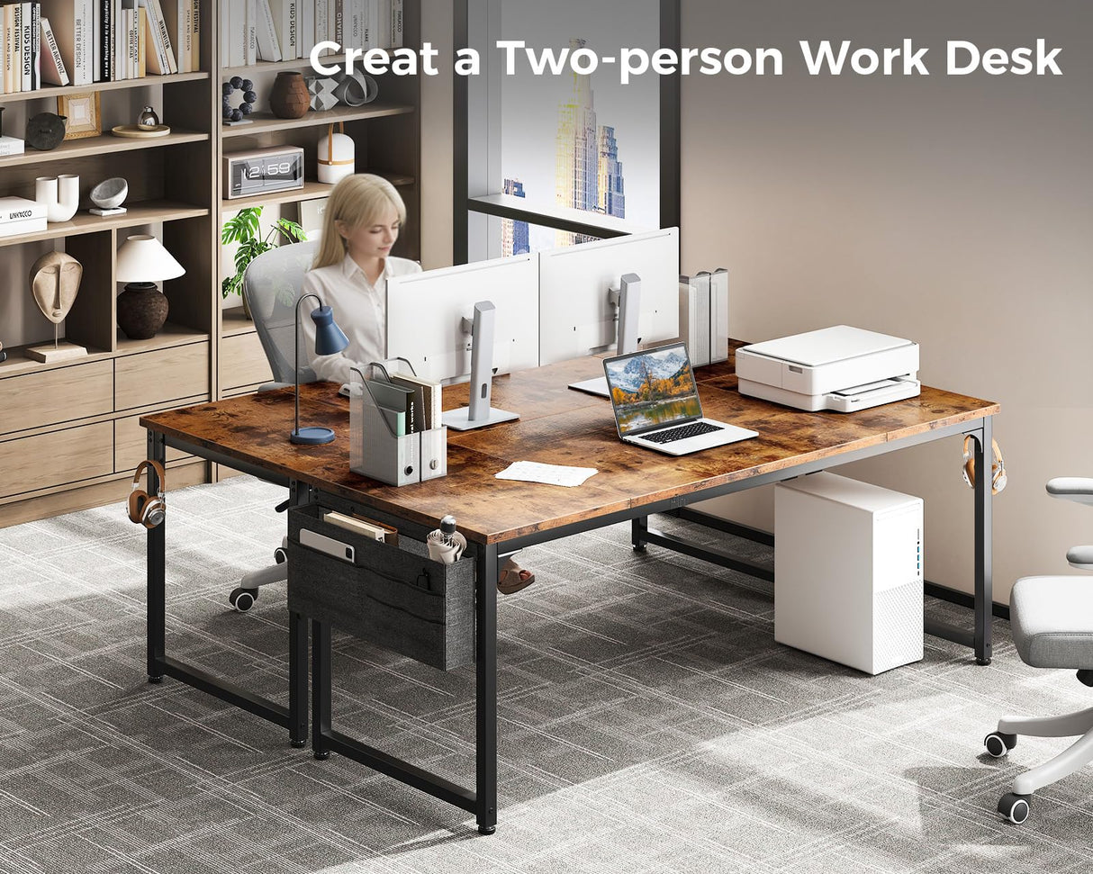 ODK Computer Desk Large Office Desk, 63 Inch Gaming Desk with Storage, Modern PC Desk Work Table with Headphone Hook for Home Office, Splice Board, Rustic Brown ODK