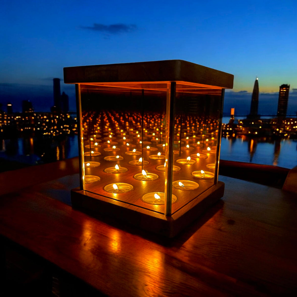 Infinity Mirror Tea Light Holder, Glass Hurricane Candle Holder, Wood Candle Night Lights, Infinity Cube Unique Tea Light Holder, Table Decor, Wedding Gift, Bedroom Night Light, Rustic Home Decor Ashel Art