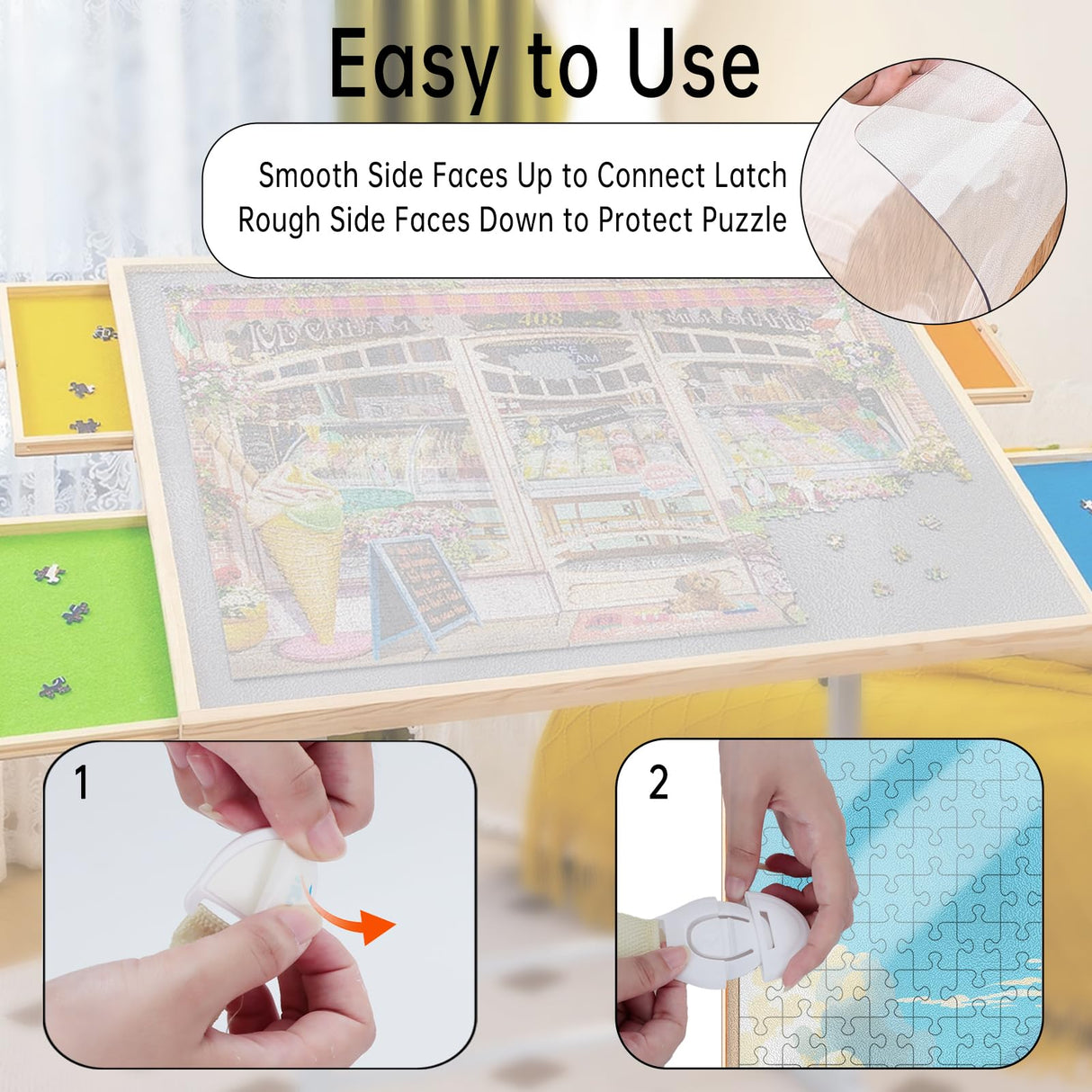 XGKHOM 1500 Pieces Puzzle Board Cover Mat, 34"x26" Jigsaw Puzzle Table Cover with Locking Buckles, Transparent and Frosted Replacement Cover (Cover Mat Only) XGKHOM