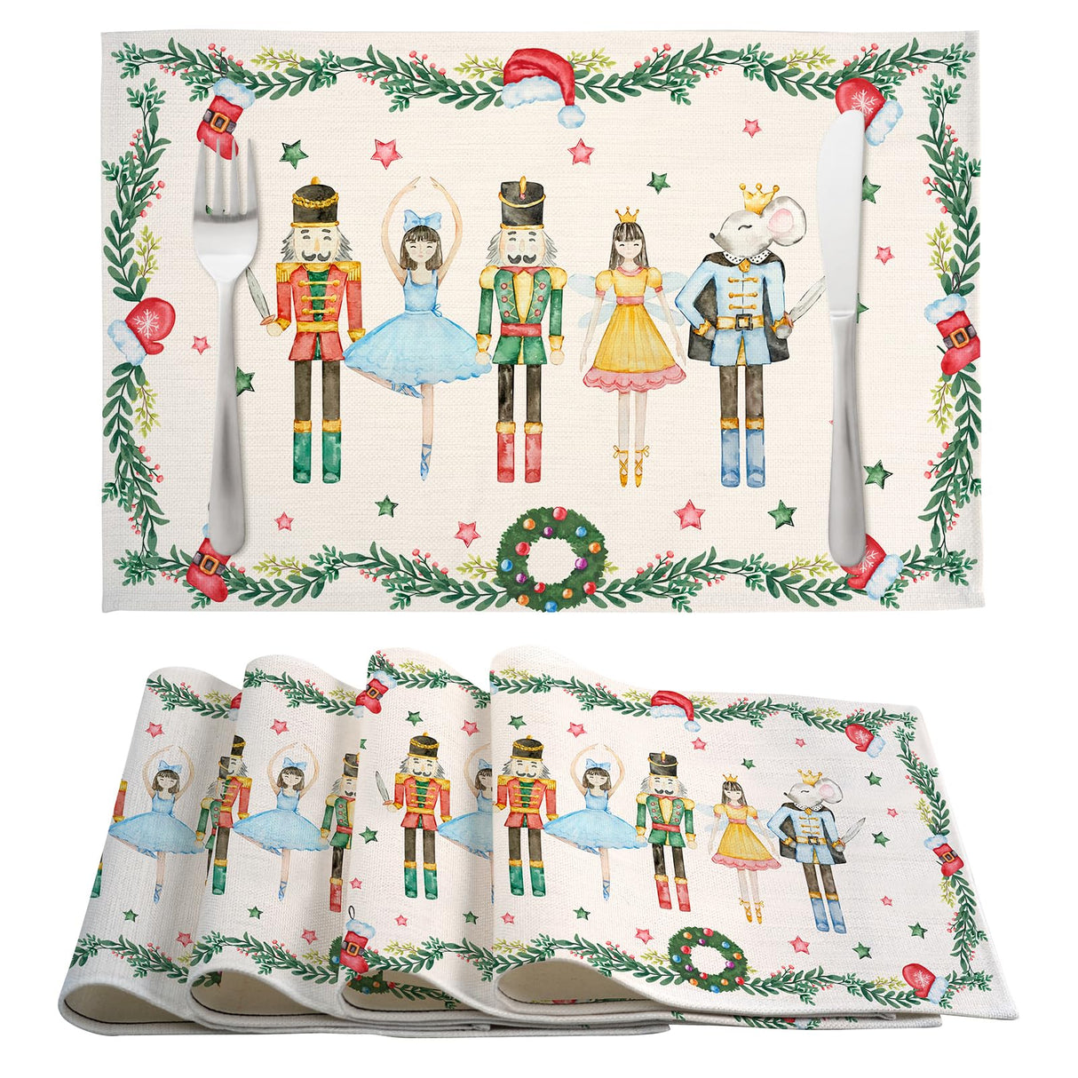 Christmas Placemats Set of 4, 12×18 Inch Xmas Linen Fabric Table Mats for Party Kitchen Dining Decoration Grtfcolr