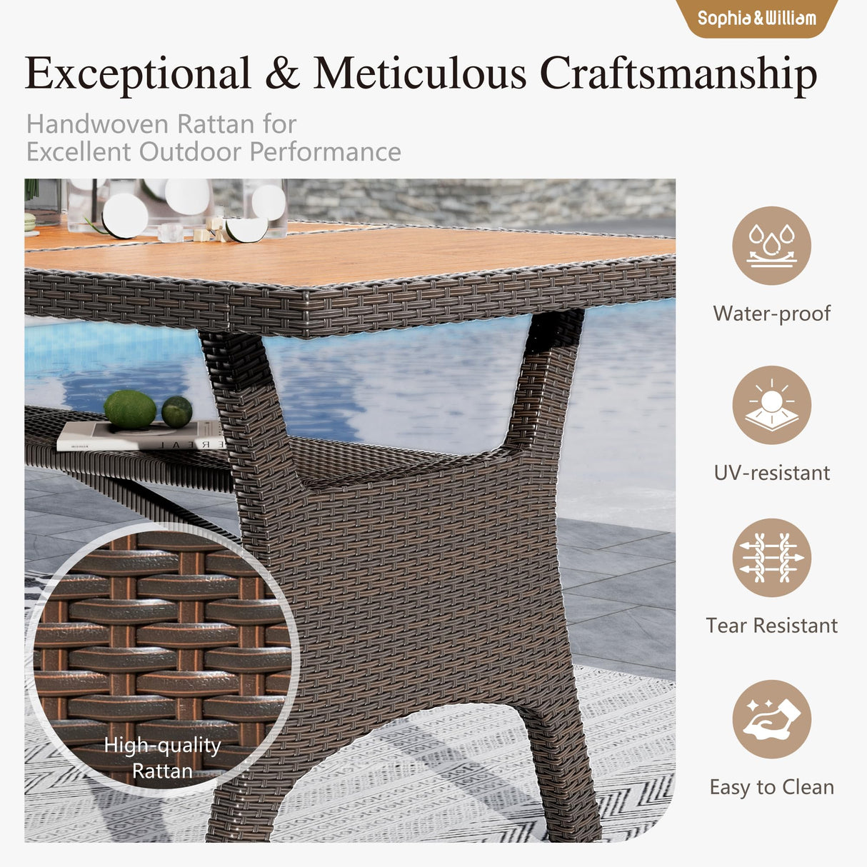 Sophia & William 9 Piece Patio Dining Set, Patio Table and Chairs Set Outdoor Dining Set for 8, Acacia Wood Patio Dining Table Set with PE Rattan Wicker Chairs for Garden, Porch, Backyard Sophia & William