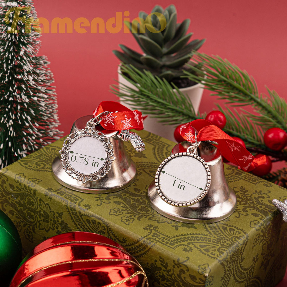 Framendino, 2 Pack Sublimation Bells Christmas with Angel Wings Ornaments for Christmas Tree Decoration 2 Sizes Framendino