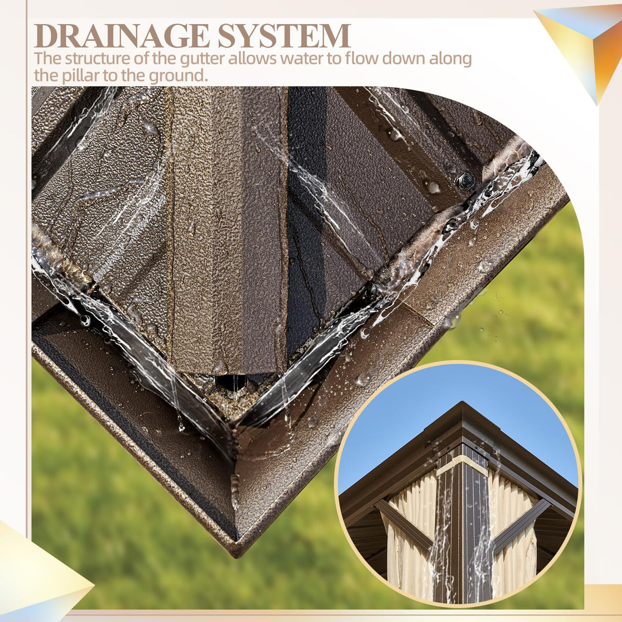 YOLENY 12' x 16' Hardtop Gazebo Faux Wood Grain Metal Gazebo with Aluminum Frame, Galvanized Steel Double Roof, Outdoor Patio Gazebo Pergolas with Netting and Curtains for Backyard, Patio, Lawns YOLENY