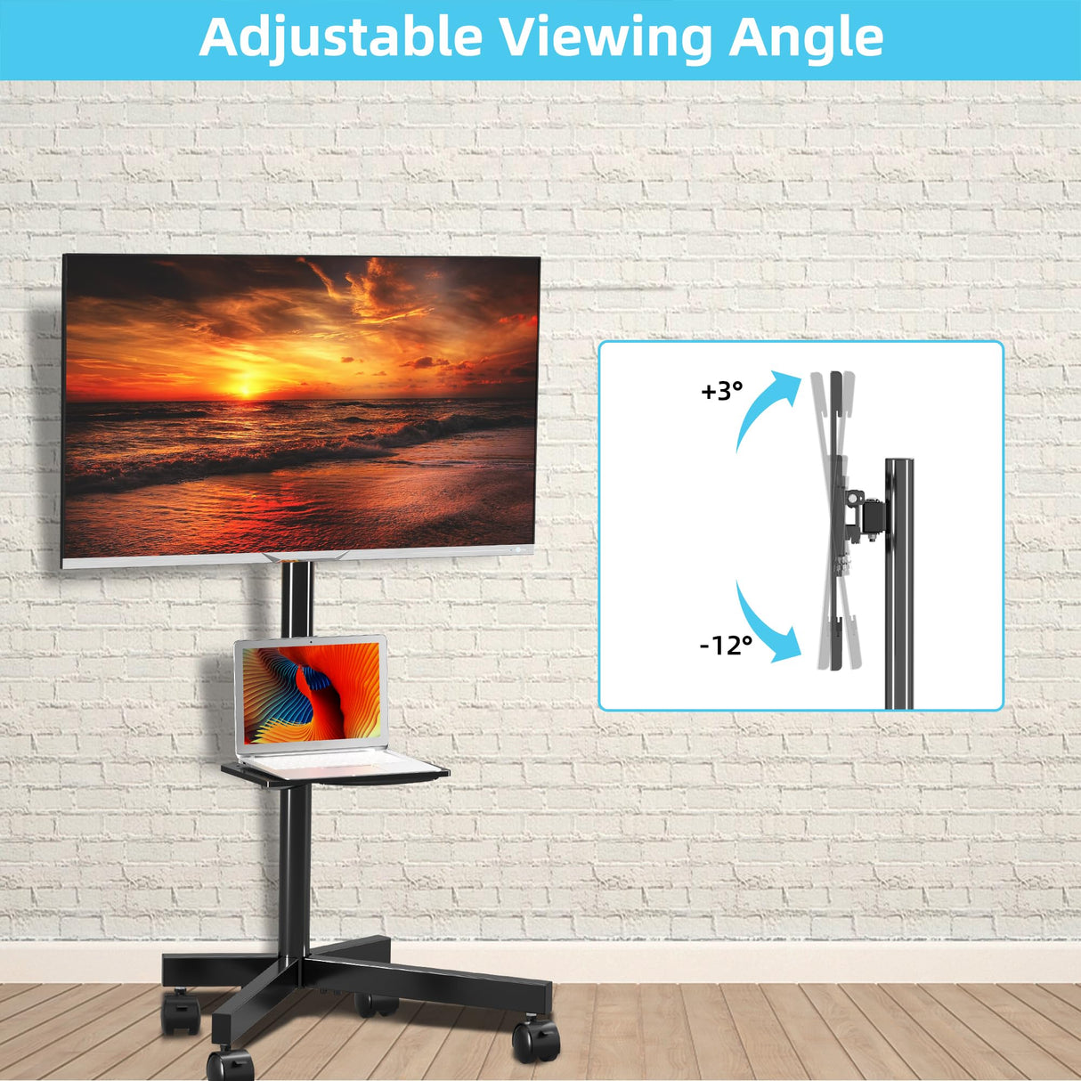 Mobile TV Carts on Wheels for 21-60 Inch Flat/Curved Panel Screens TVs - Height Adjustable Floor Trolley Stand with Shelf Holds up to 77lbs - Max VESA 400x400mm XINLEI