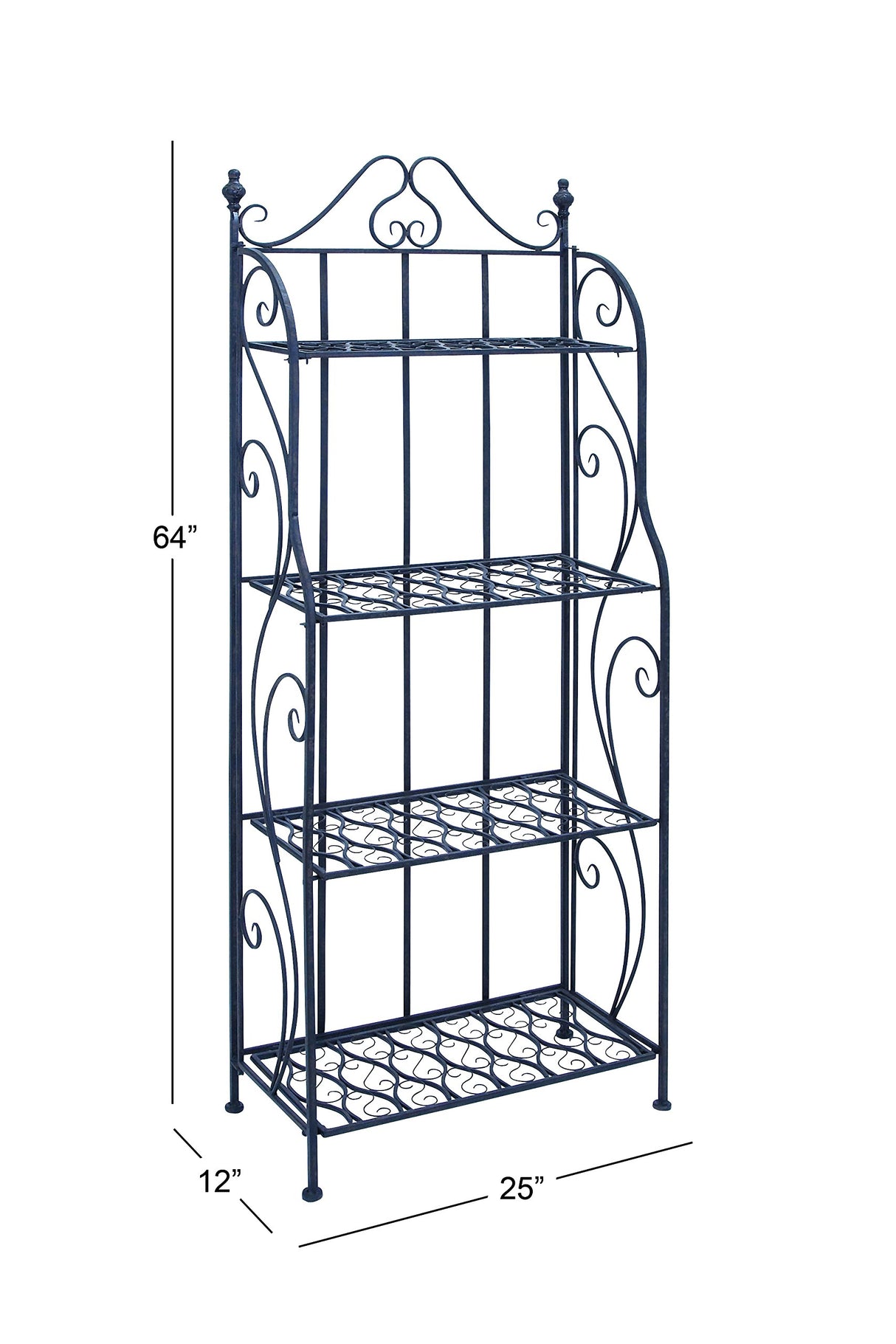 Deco 79 Metal Scroll Indoor Outdoor Tall Folding 4 Shelf Bakers Rack, 25" x 12" x 64", Black Deco 79