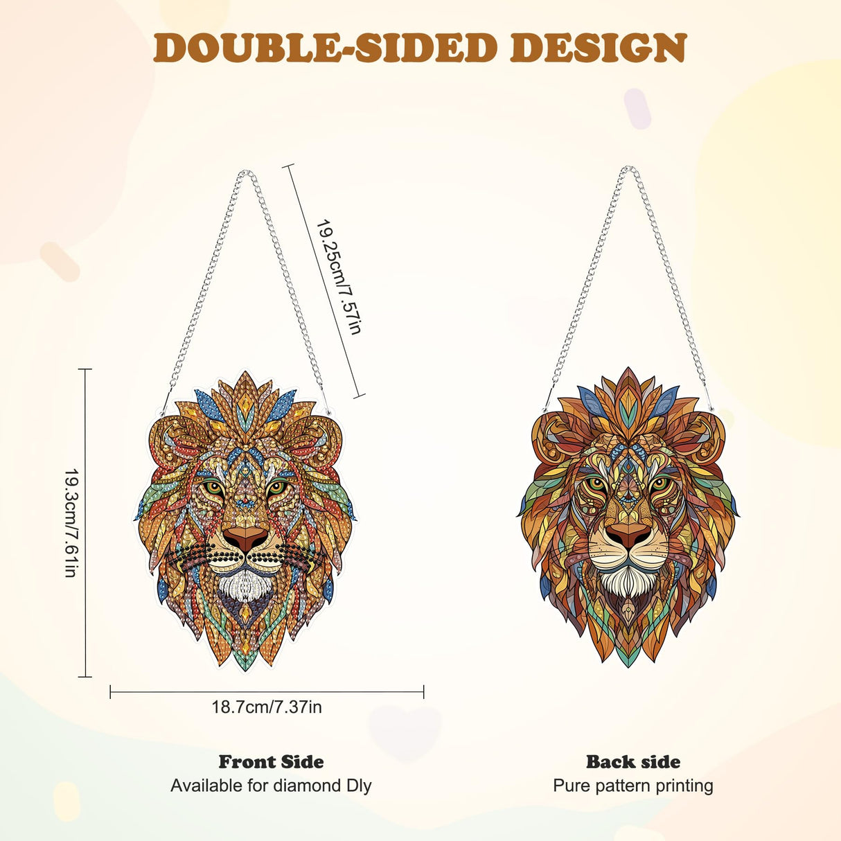 HEIBAGO Lion Hanging Diamond Art Kits for Adults, Special Shaped Crystal Diamond Painting Ornament Kit, DIY Double-Sided Pattern Window Pendant Gem Art Kit for Home Wall Decor 8.3x8.3inch HEIBAGO