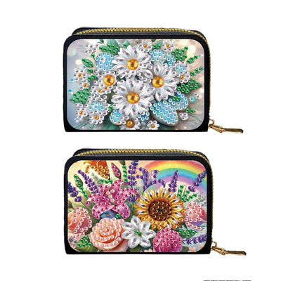 DoxQcs Credit Card Coin Holder, DIY Diamond Art Painting Leather Zipper Card Case Wallet for Women-2PCS