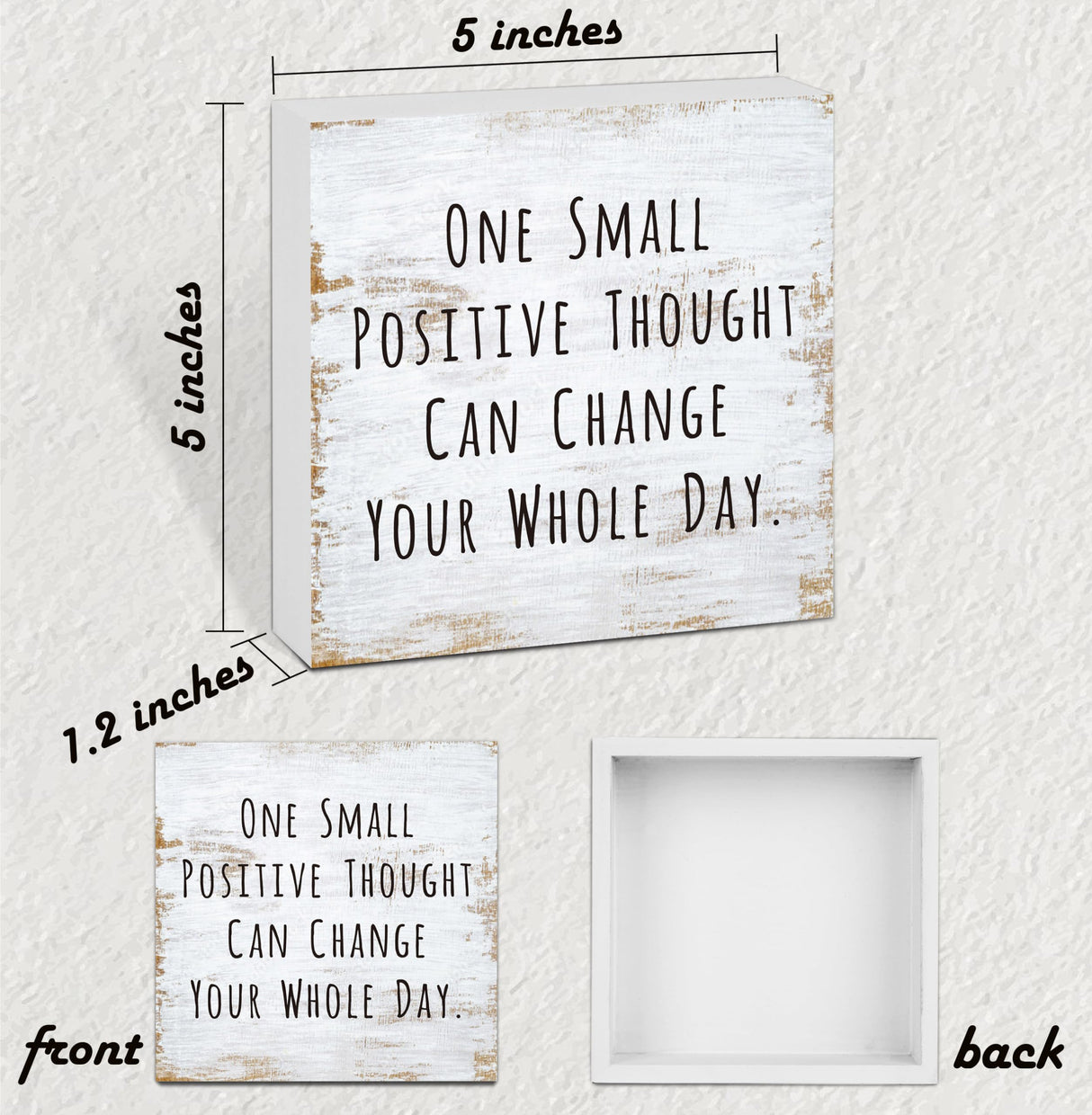 One Small Positive Thought Wooden Box Sign Decorative Funny Office Home Farmhouse Rusitc Wood Box Sign (5 X 5 Inch), Desk Shelf Tabletop Decor, Office Gift for Friend Coworker Employee(MQ-3-20) scodilo