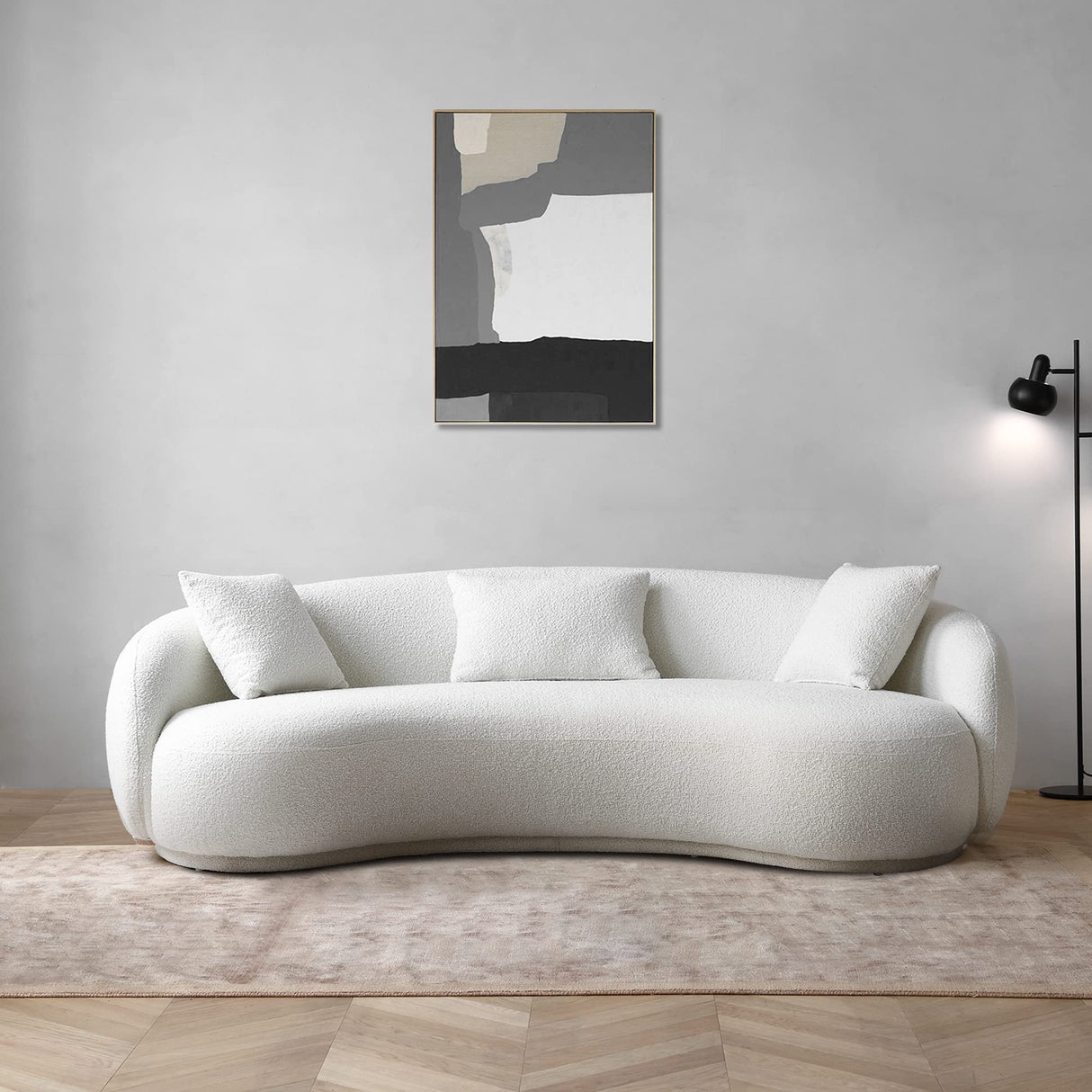 Acanva Mid Century Modern Curved Living Room Sofa, 4-Seat Boucle Fabric Couch for Bedroom, Office, Apartment, White Acanva