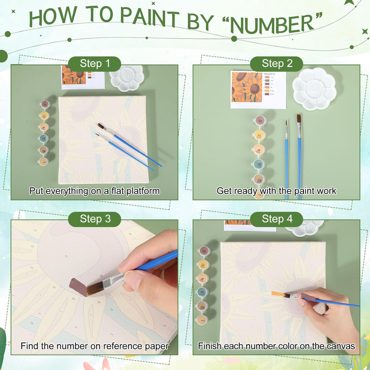 MotiMind 12 Sets Framed Paint by Number Kit for Adults with 12 Wooden Easels, 12 Disposable Apron, 12 Pigment 12 Brush, 12 Palette, DIY Acrylic Paint by Number Kits for Party(Flower) MotiMind