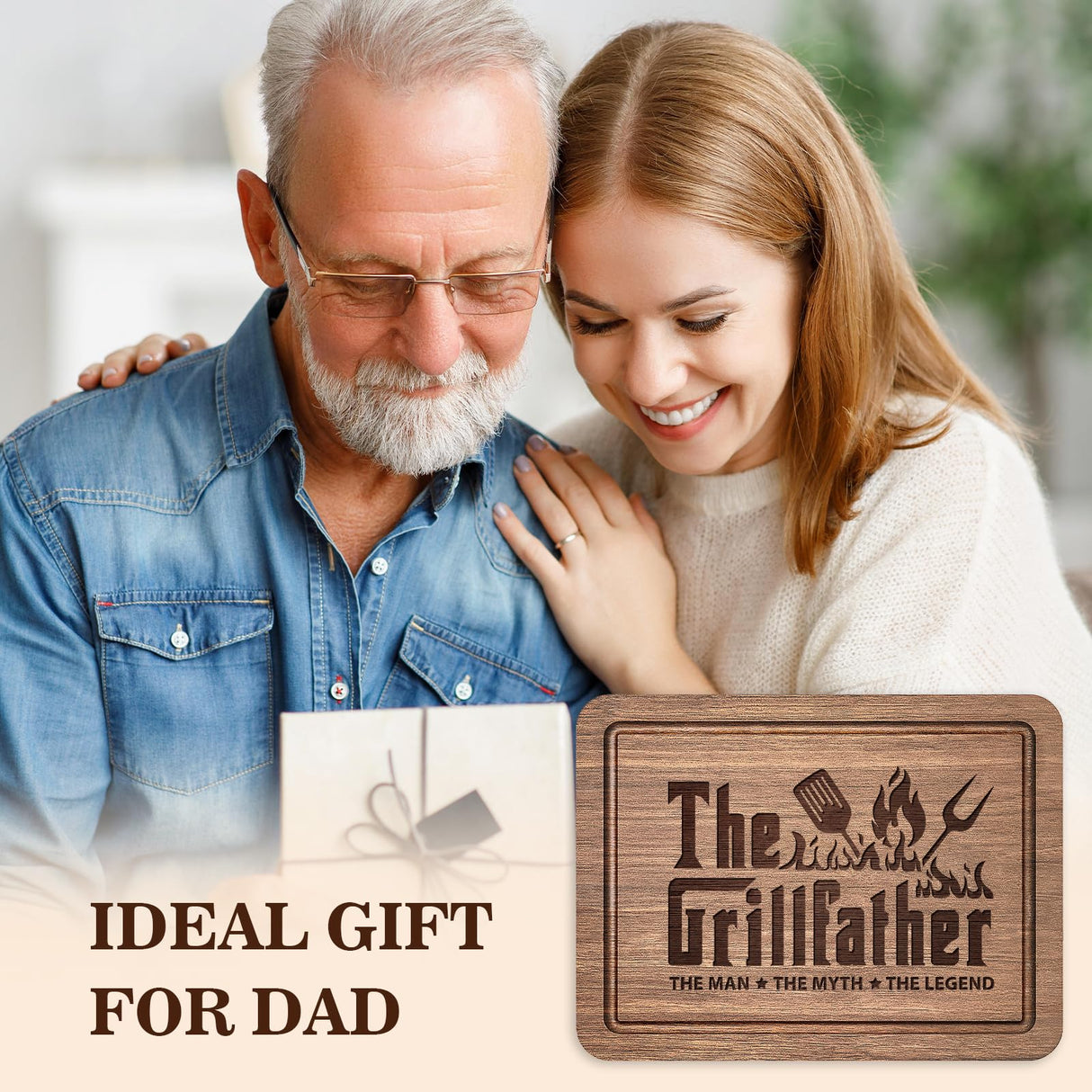The Grillfather Walnut Cutting Board, Gifts for Dad Ideas, Cool Kitchen Gifts for BBQ, Grill Masters, Birthday Christmas Gifts for Men, Dad, Grandpa, Husband GiltGlimmer