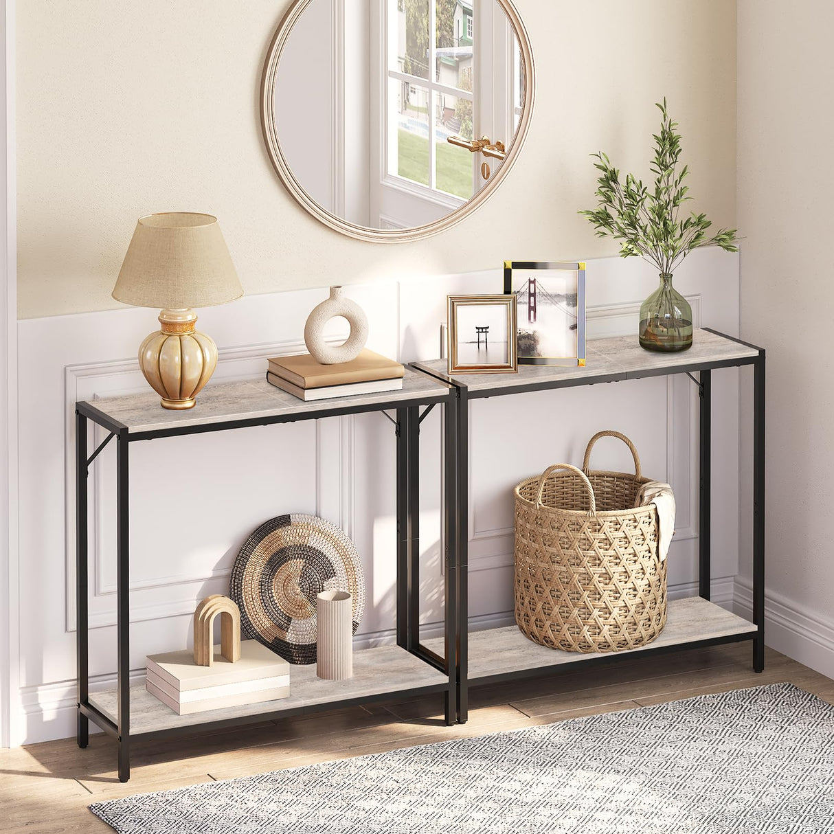 MAHANCRIS Console Table, 2-Tier Entrance Table, Behind Sofa Table, Industrial Style, Sturdy and Stable, for Living Room, Entryway, Foyer, Corridor, Office, Greige and Black CTHG27601 MAHANCRIS