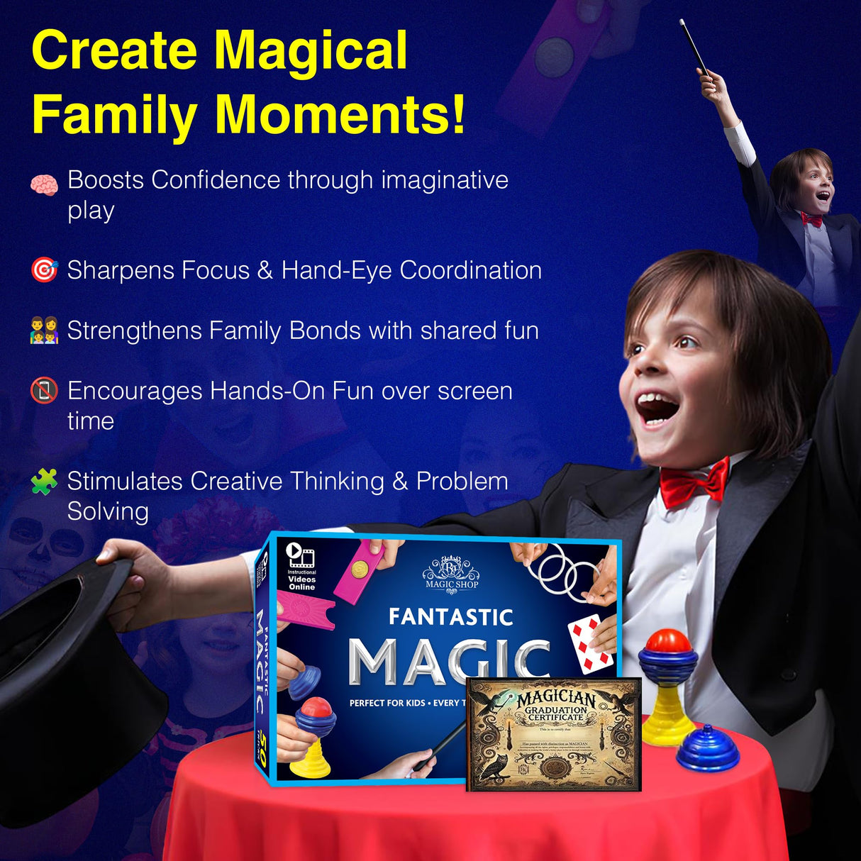 RA MAGIC SHOP Fantastic Magic Set - 50 Easy Tricks with Video Instructions for Kids Age 6-12 | Magic Trick Set, Magic Toys & Beginner Magic Tricks RA MAGIC SHOP
