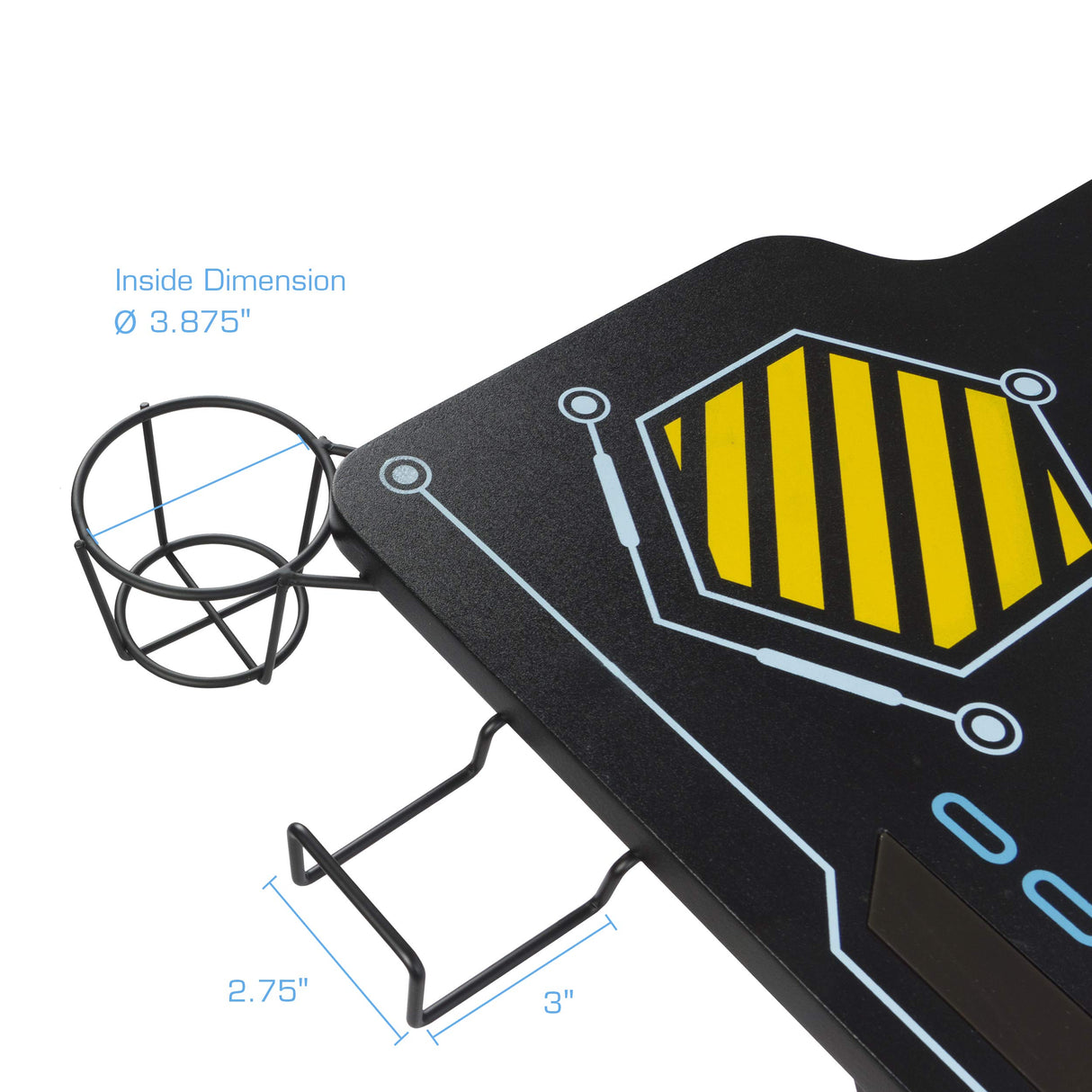 Atlantic Viper 3000 Gaming Desk – Single Laminated Surface, Heavy-Duty Steel X-Legs, Integrated LED, 3 USB 3.0 Ports, Smart Device Slot, Surge Protector Tray, Headset Hooks, PN 33906164 - Black Atlantic