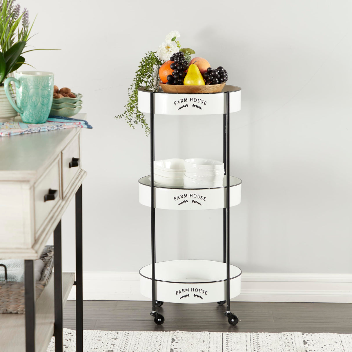 Deco 79 Metal Kitchen Rolling 3 Shelf Storage Cart with Wheels, 16" x 16" x 34", White, LARGE SIZE Deco 79