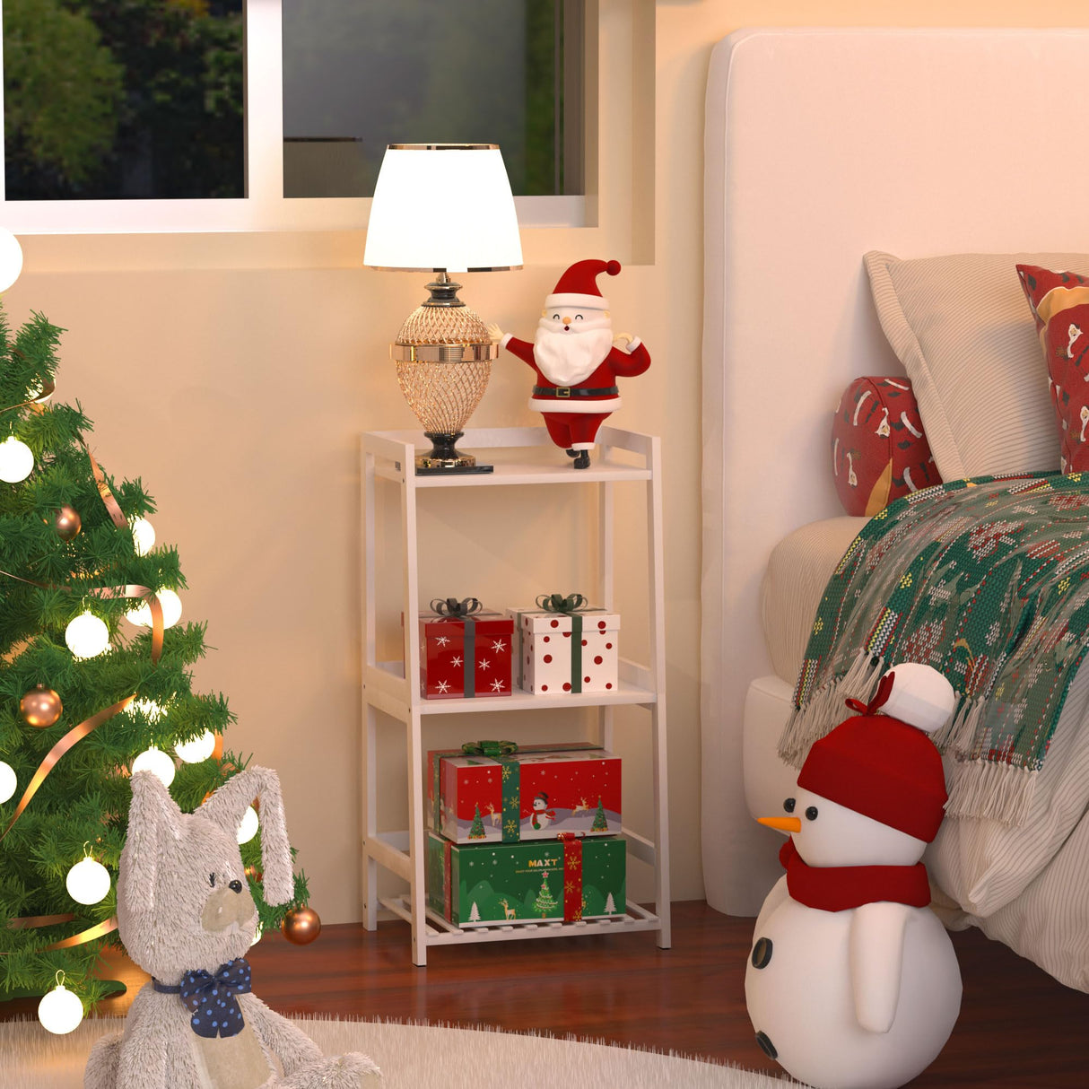 POXAKA 3-Tier Bamboo Ladder Shelf – Versatile Open Shelving for Any Room POXAKA