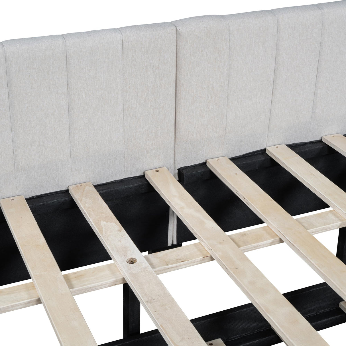 Modern Full Size Daybed with Trundle for Teens Kids, Linen Upholstered L-Shaped Platform Bed Frame Full with Headboard, Full Corner Bed for Living Room, Full with Trundle, Beige Merax