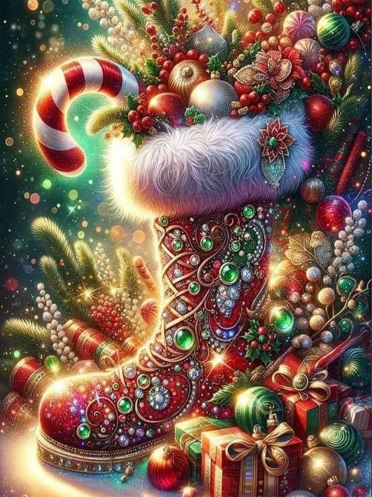 Zythron Christmas Diamond Art Kits for Adults,Winter Christmas Boots Candy Diamond Painting Kits for Beginners 5D Diamond Art,DIY Full Drill Round Gem Art Paintings for Home Wall Decor 12"x 16" Zythron