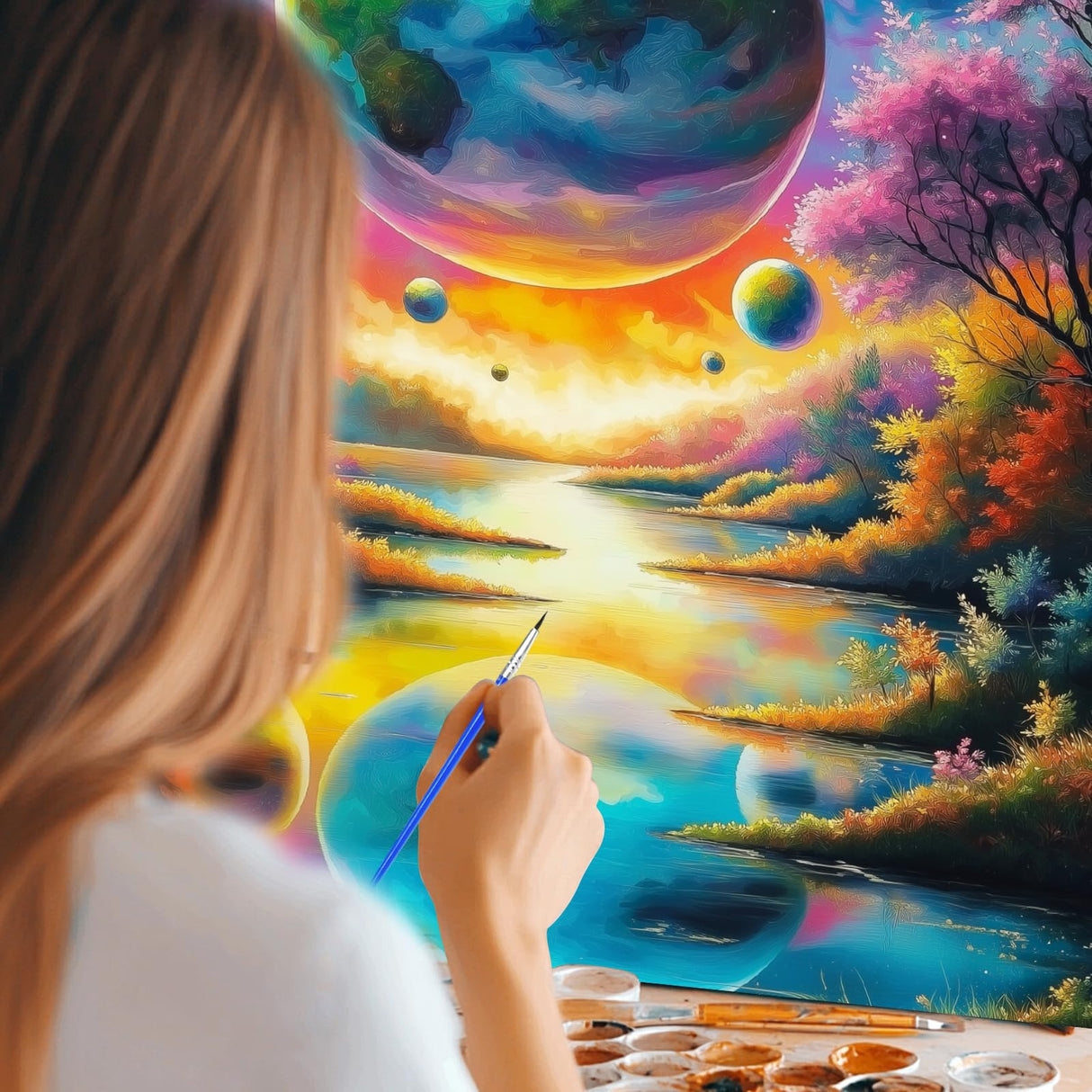 WEBEEDY Planet Space Large Paint by Numbers Kit for Adults Beginners Painting by Numbers on Canvas Complete Paint and Sip Sets Oil Painting Kit for Party Home Wall Decor Art Craft Gifts, 16x20'' WEBEEDY