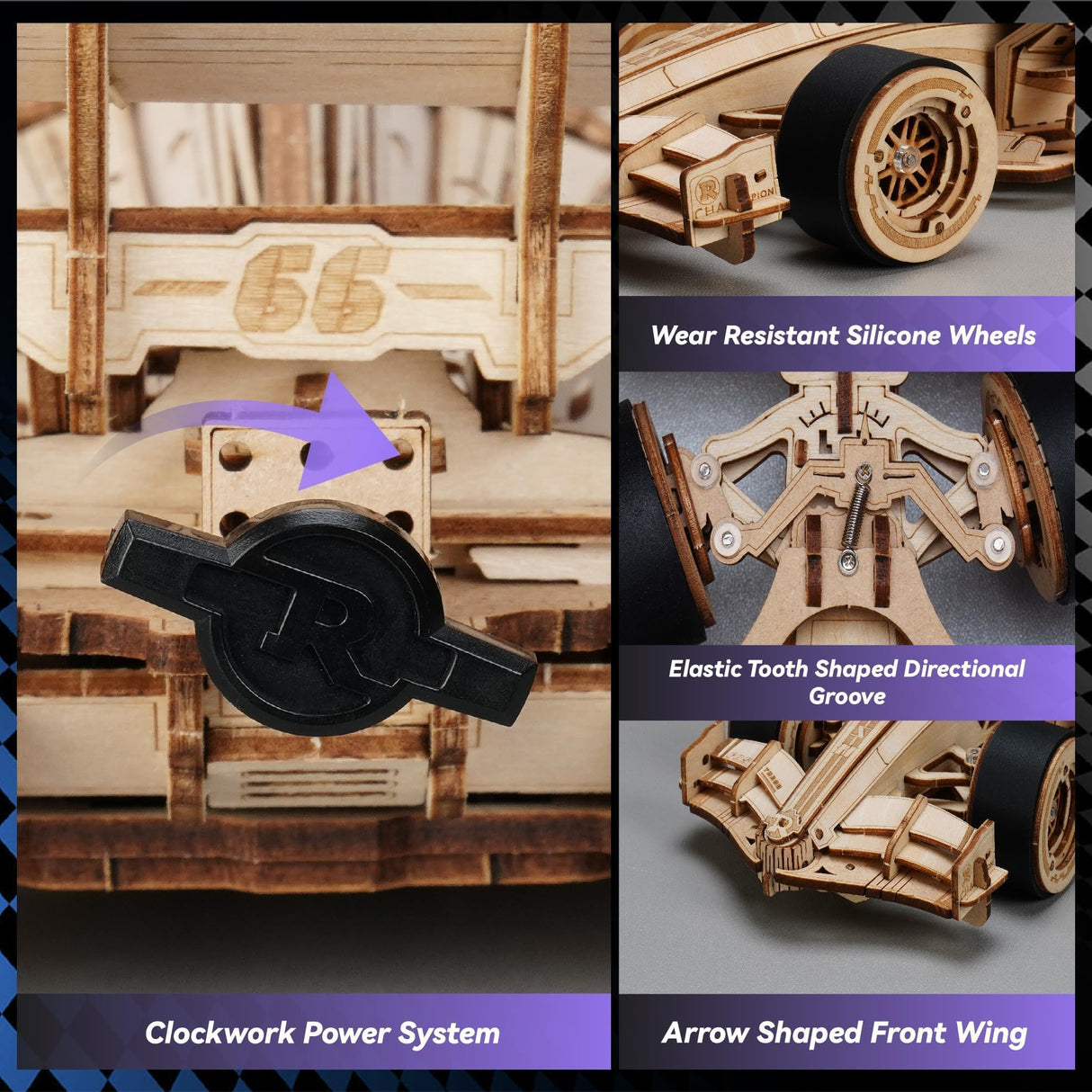 ROBOTIME 3D Puzzles for Adults, 1:18 Scale Wooden Racing Car LK505, Wood Mechanical Model Car Kits to Build, Cool Crafts for Teens & Adults Project Kits Model Building Set ROBOTIME