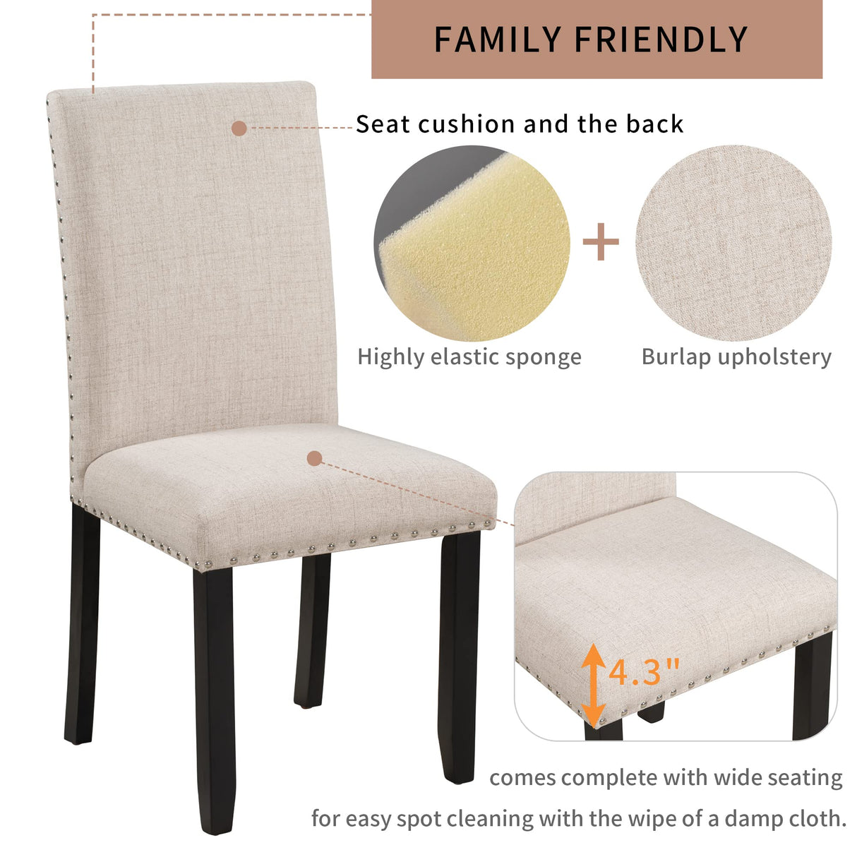 5 Pieces Dining Table Set, Elegant Faux Marble Desk and 4 Upholstered Cushion Chairs, Perfect for Kitchen, Breakfast Nook, Bar, Living Room Merax