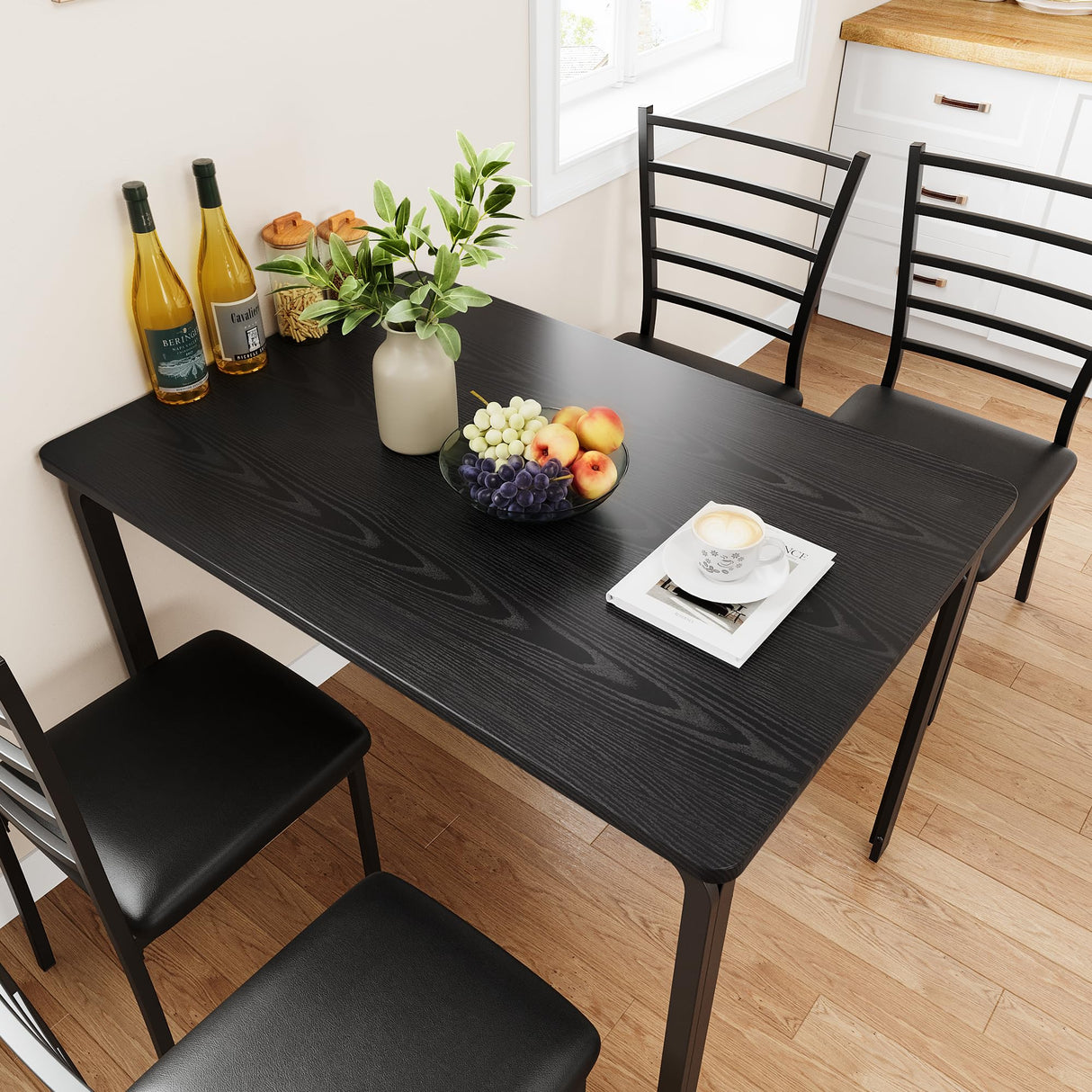 GarveeHome Kitchen Dining Room Table Chair Set for Small Space, Indoor Modern Dinette Set, Square Dinner Table Set for Dinette, Breakfast (Black, Dining Table with 4 Chairs) GarveeHome