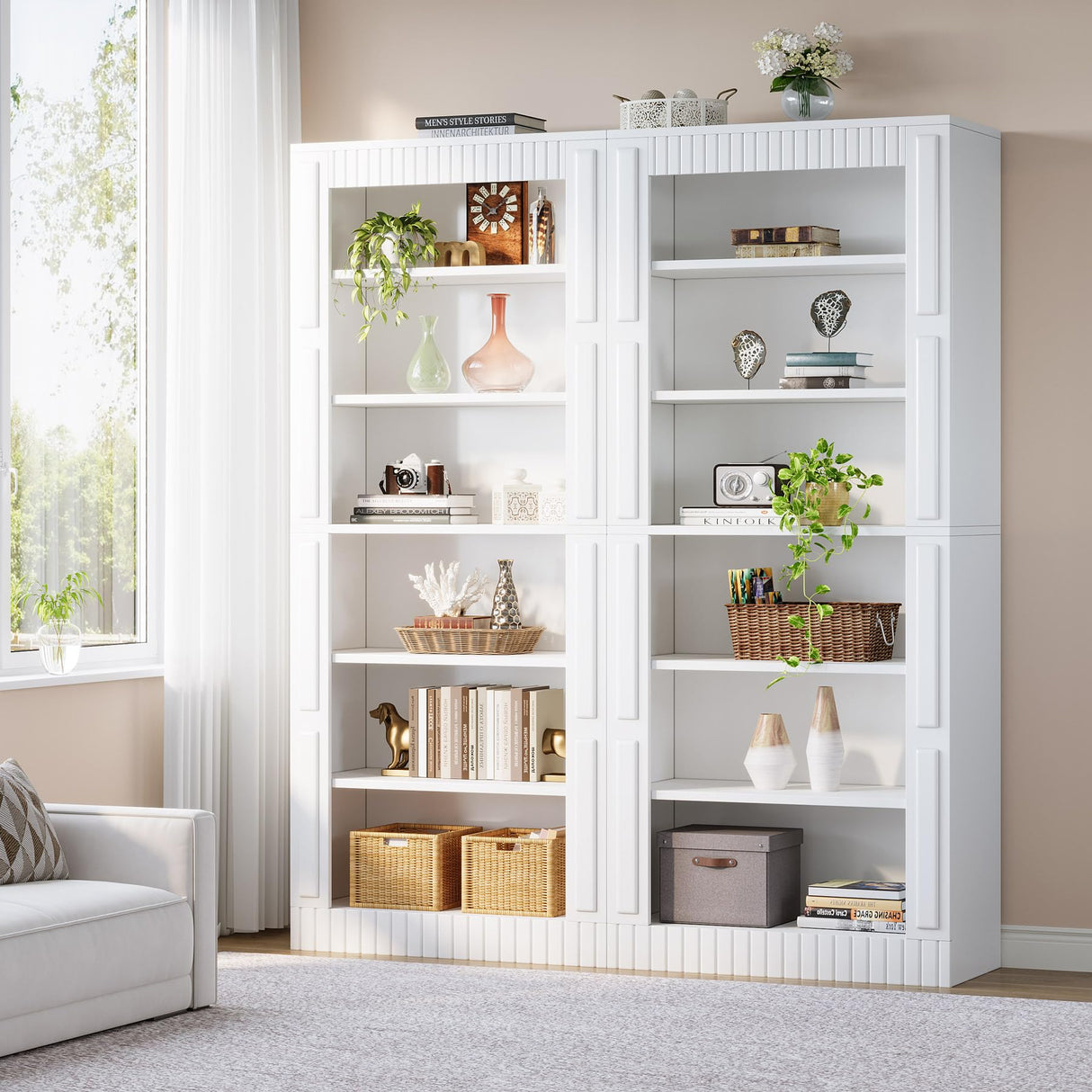 Tribesigns Modern White 6-Shelf Tall Bookcase Set of 2 for Stylish Home Storage Tribesigns