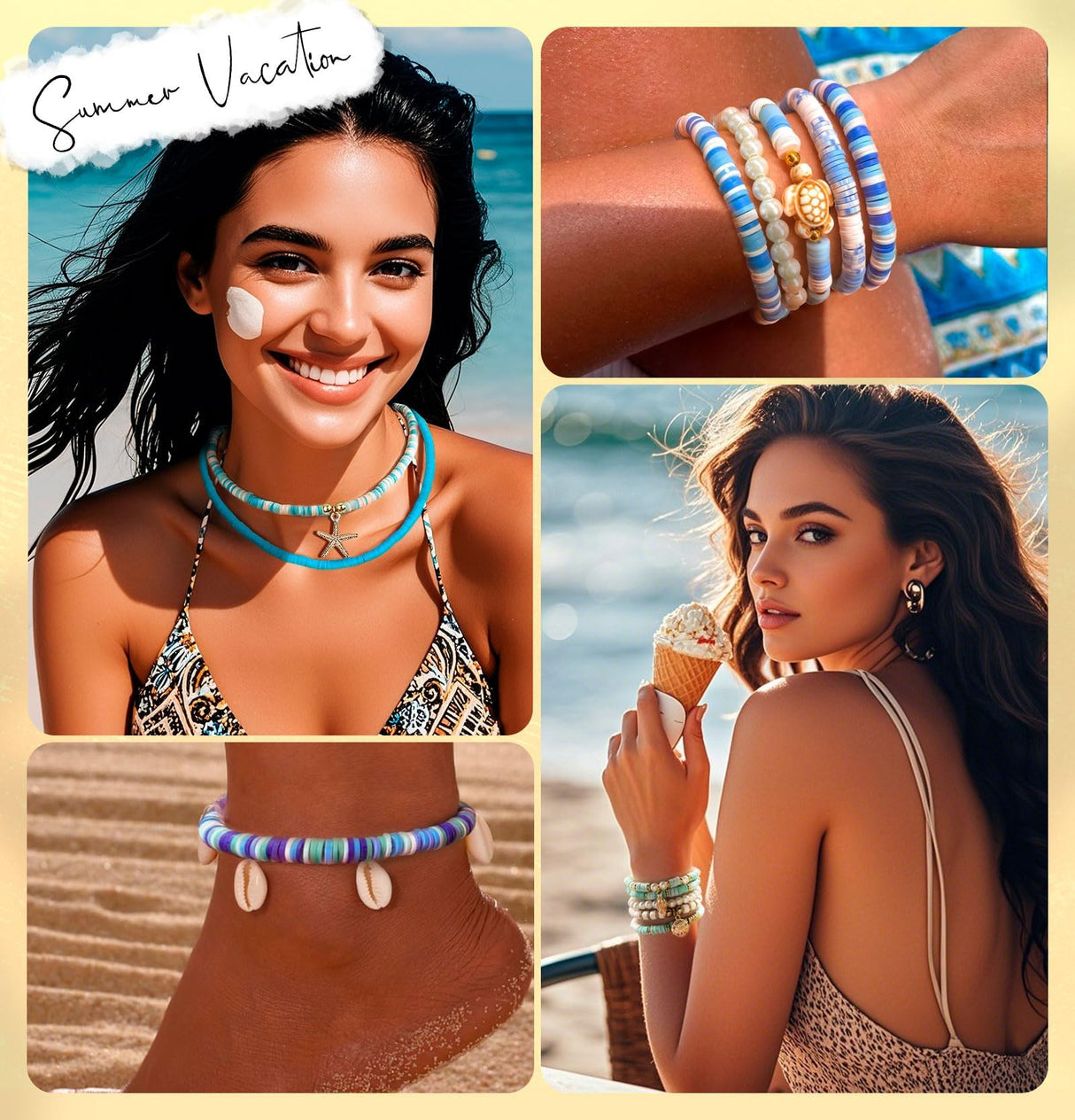 Gionlion Clay Beads for Bracelets, Blue Clay Beads Bracelet Making kit with Golden Pearl Beads for Jewelry Making, Beach Charms Bracelet Kit and Crafts DIY Gifts for Women Beach Fashion Gionlion