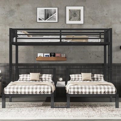 Mirightone Metal Triple Bunk Bed for Kids,Heavy Duty Triple Twin Bunk Bed with Ladder & Storage Shelf, Convertible 3 Bed Bunk Beds for Girls Boys Teens,Can be Separated into 3 Beds, Black