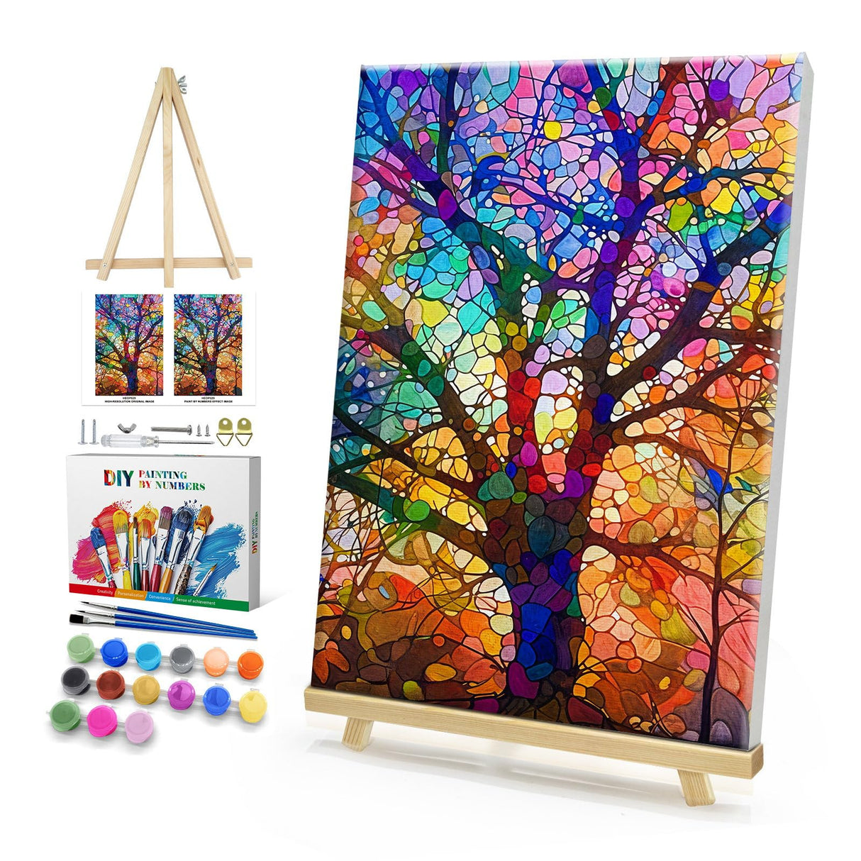 HeeBenor Framed Paint by Numbers Kit for Adults, Tree of Life Paint by Number with Easel, DIY Tree of Life Oil Painting Kit, Adult Paint by Number Kits Framed Canvas for Home Decor 8x12 Inch HeeBenor