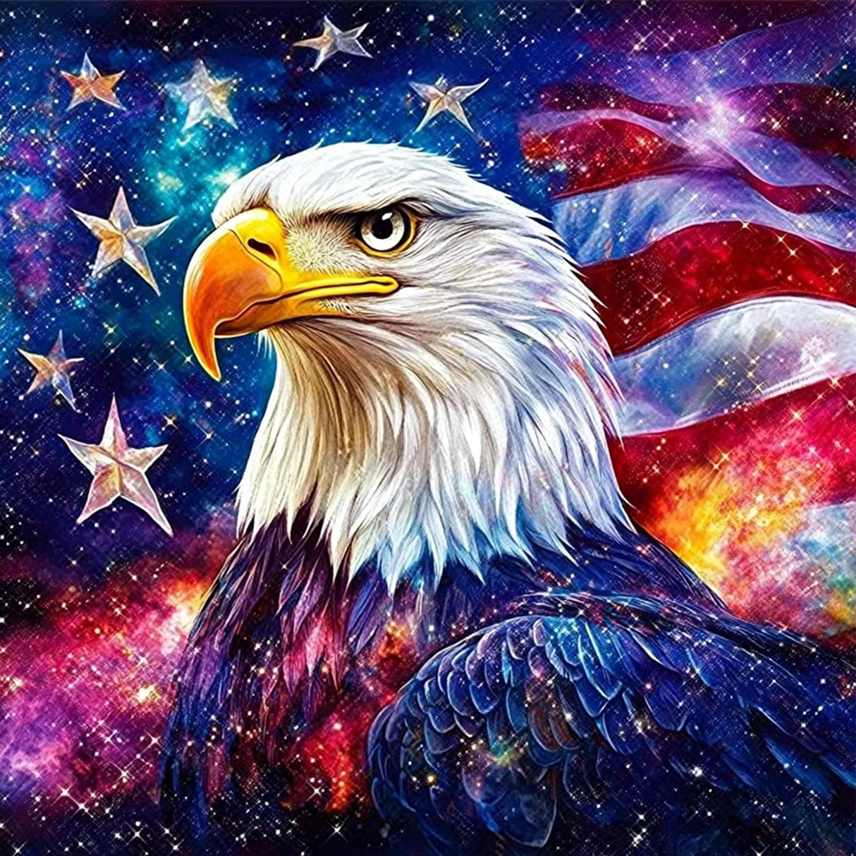 MEIYUDA Independence Day Eagle Diamond Painting Kits, DIY 4th of July Round Diamond Art Kits for Adults, American Flag Full Drill Diamonds Painting Gem Art for Home Wall Decor 12x12in MEIYUDA