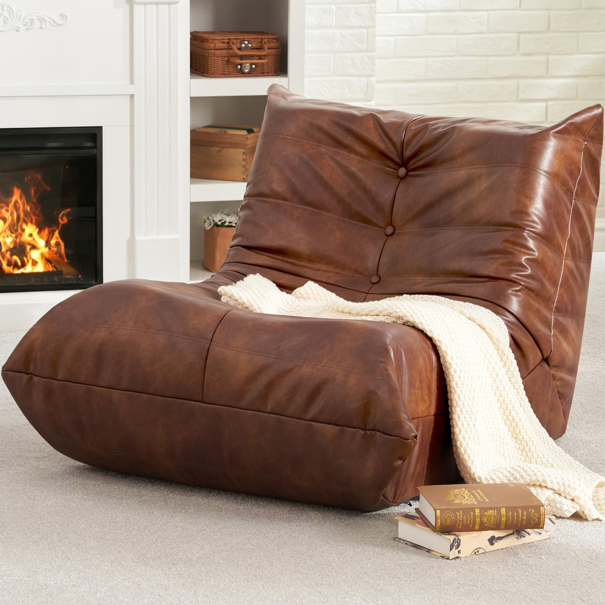 Hobestluk Bean Bag Chair Giant Bean Bag Sofa Memory Foam Bean Bag Chairs for Adults, Bean Bag Sofa Sack Faux Leather Bean Bag for Living Room Bedroom Dorm Office (Brown) Hobestluk