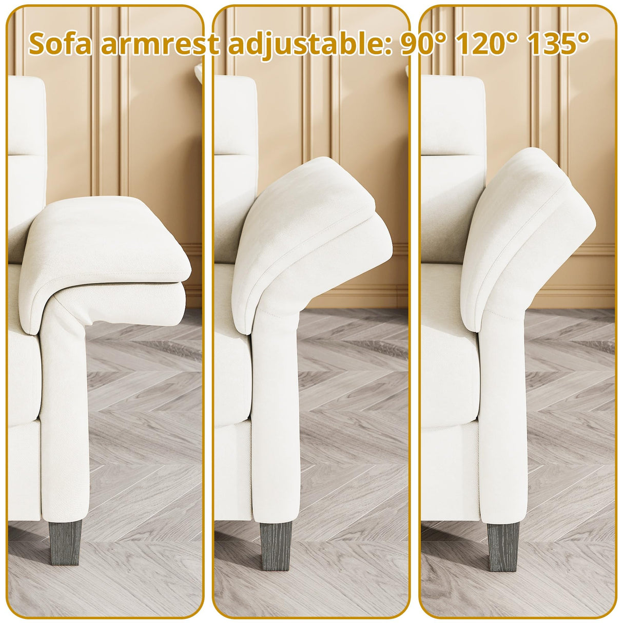 LIKIMIO Sofa Couches for Living Room, with Adjustable armrests, Extra Deep Seats 3 Seater Sofa, Modern Couches for Living Room/Apartment, Easy Assembly, Beige Chenille (92 Inch) LIKIMIO