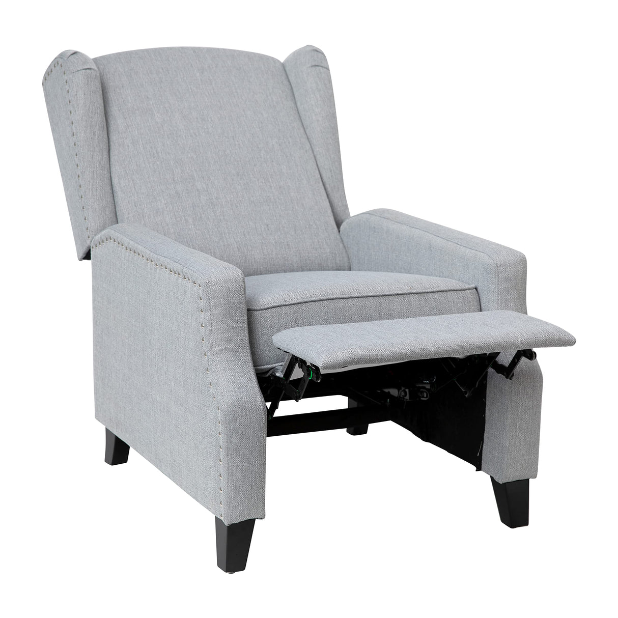 Taylor & Logan Maxfield Traditional Gray Fabric Upholstered Slim Wingback Recliner with Accent Nail Trim and Push Back Recline Taylor & Logan