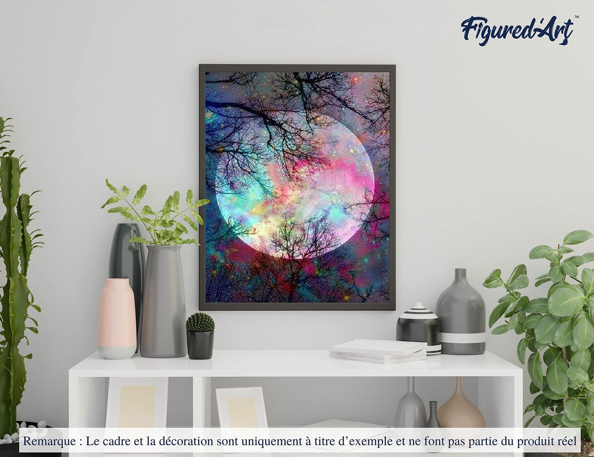 Figured'Art Paint by Numbers Kit for Adults Full Moon with Colourful Reflections 16"x20" - Craft Art Painting DIY Kit Rolled Canvas Without Frame Figured'Art