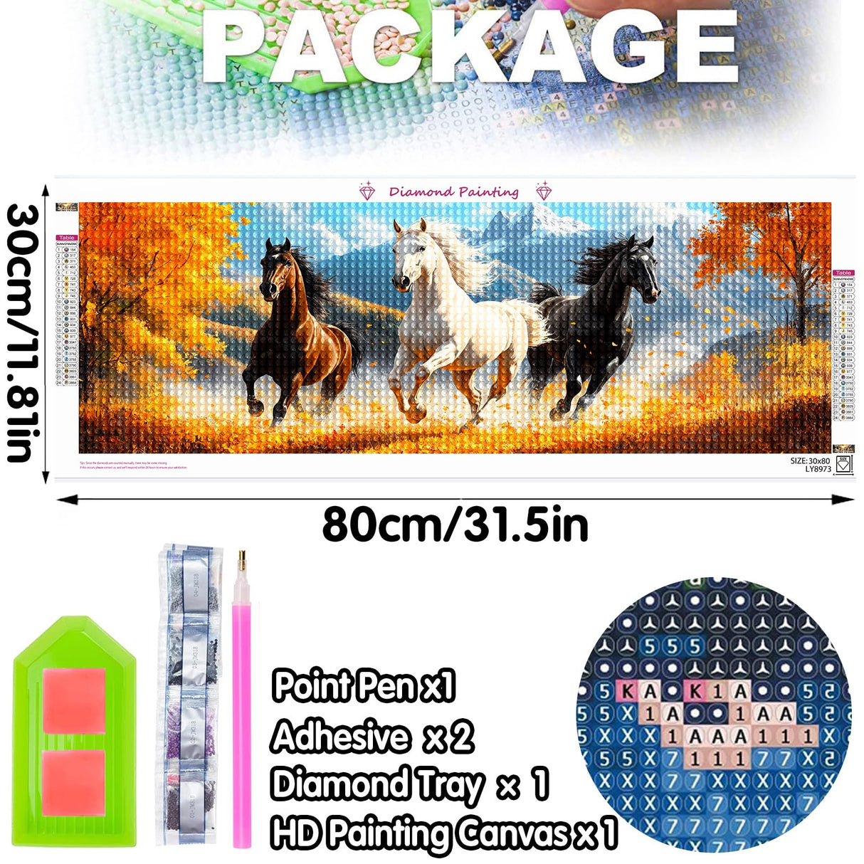 Bimkole Large Diamond Art Kits for Adults Horse, Full Drill 5D DIY Rhinestone Embroidery Set Paint with Diamonds Art Animals by Number Kits Cross Stitch Home Wall Craft Decoration 31.5x11.81 Inch Bimkole