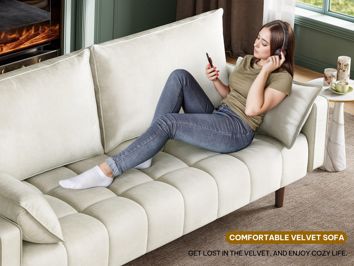 YITAHOME 56" Loveseat Sofa, Velvet Fabric Sofa Couch for Small Space, Modern Loveseat with Button Tufted Seat and Side Storage Pockect, 2 Seater Couch for Living Room Bedroom, 2 Pillow Included, Beige YITAHOME