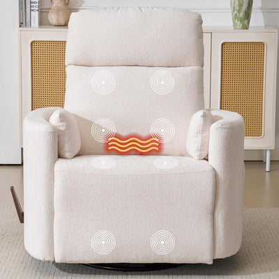 Rhevoy Oversized Swivel Recliner Chair with Massage and Heat, Rocking Chair Nursery with Adjustable Headrest, Rocking Chair Nursery Glider Chairs with 2 Pillows, Glider Rocker Recliner, White