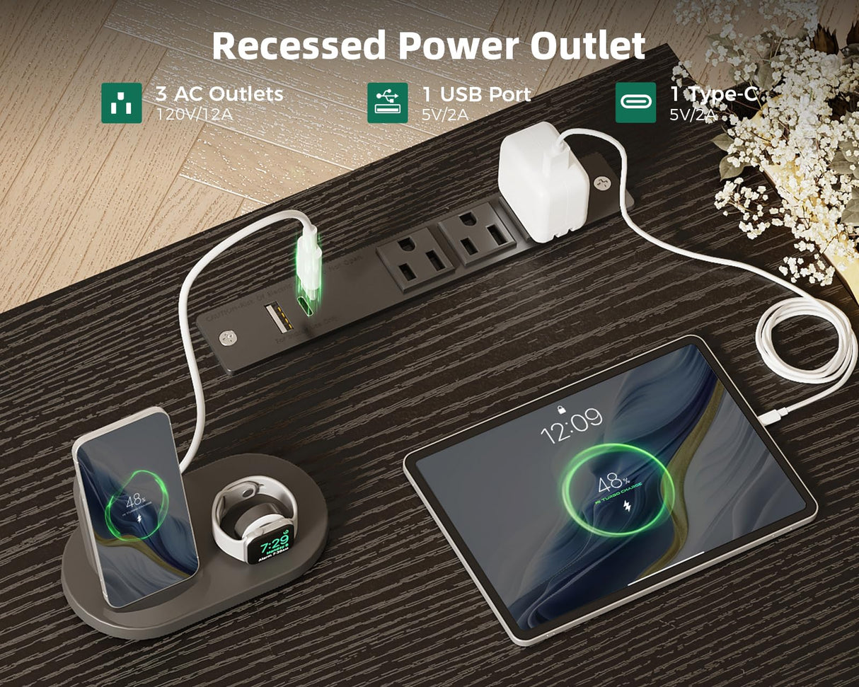 ODK Computer Desk - 48 Inch Office Writing Desk for Home, Student Study Desk with Storage Bag, Headphone Hook & Power Outlets, Modern Simple Table for Bedroom, Black ODK