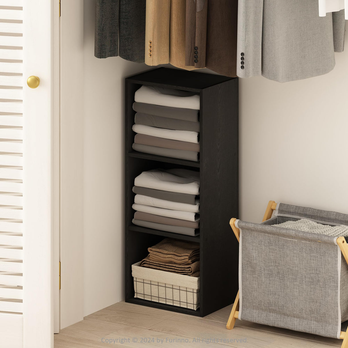 Furinno Reed Closet Organizers and Storage, 3-Tier Closet Organizer, Open Shelf Closet Storage, for Wardrobe, Bedroom, Living Room, Blackwood Furinno