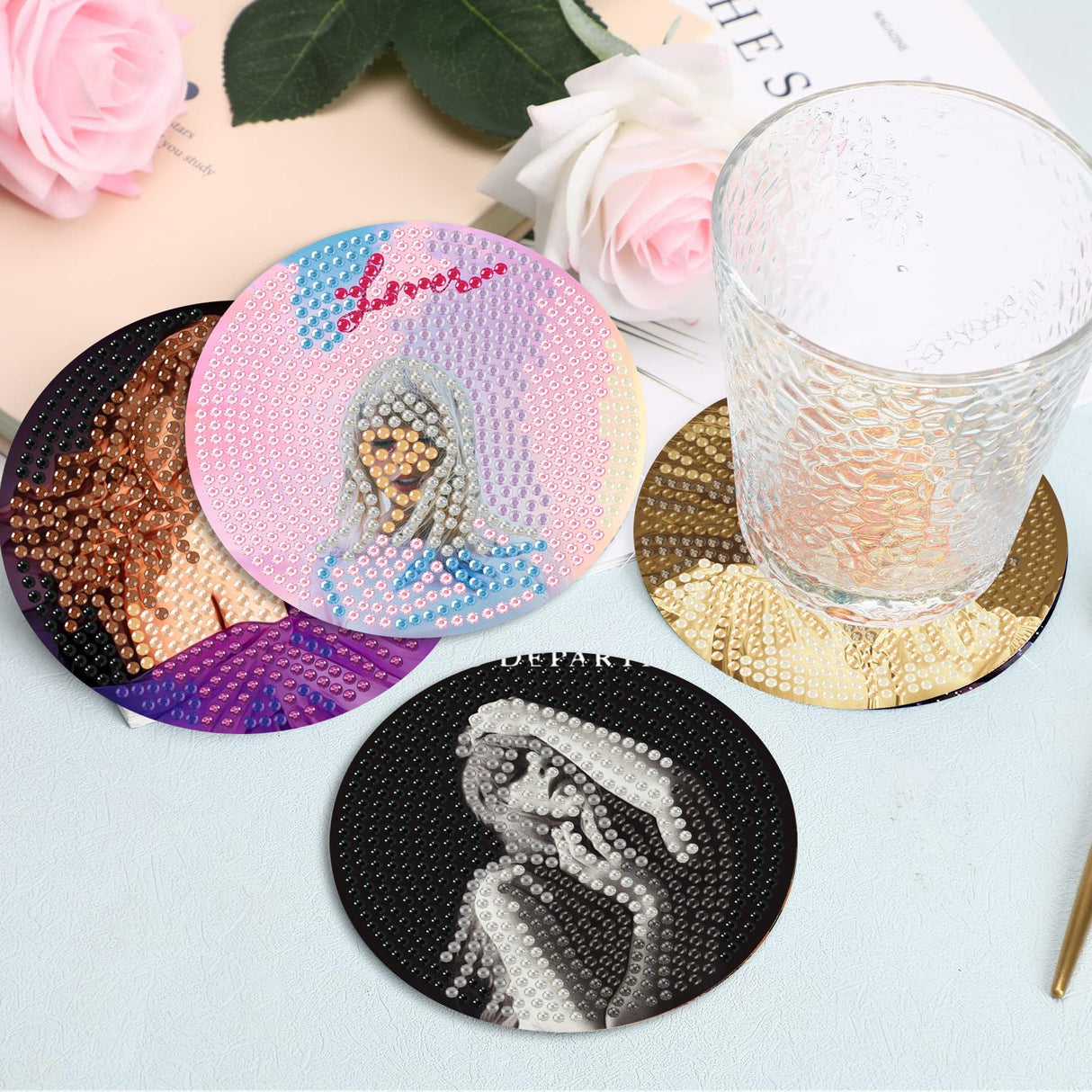 stnckic 8 Pcs Diamond Art Coasters Kit for Adults,Diamond Painting Coaster Set with Holder, DIY Bead Art Craft, Paint by Diamonds Art Coasters, Singer Merch Gifts for Girls and Women stnckic