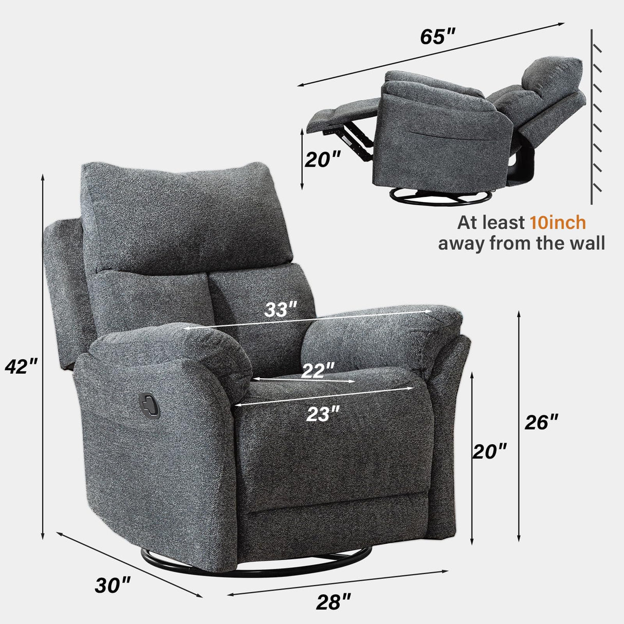 ANJ Swivel Rocker Recliner Chair Nursery Manual Glider Rocking Recliner Chairs for Adults, Small Recliners for Small Space, 360° Swivel Lazy Boy Recliner Chairs for Living Room, rv, Smoky Grey ANJ