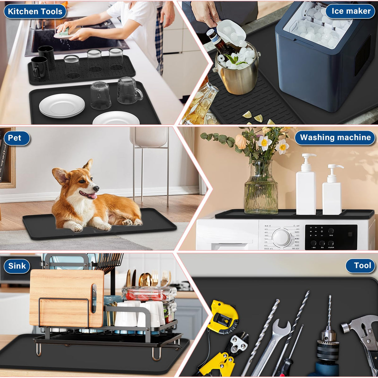 2024 New Silicone Coffee Mat with Convex Edge,24''x16''Coffee Bar Mat Easy to Clean, Coffee Bar Accessories Fits Under Coffee Makers, Coffee Pots,ice Makers and kitchen Countertops or Dish Racks beenxmyy