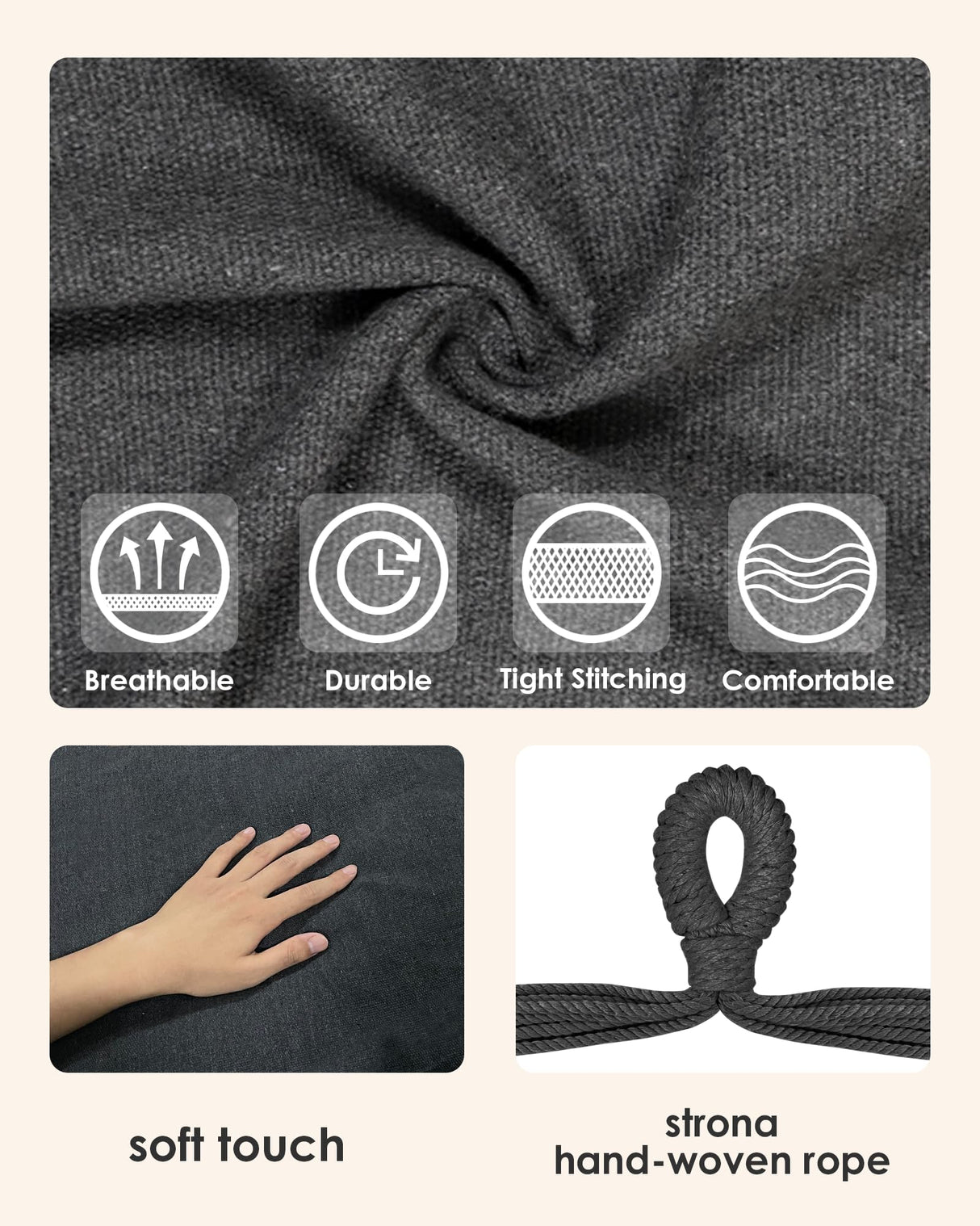 Highwild Hammock Chair Hanging Rope Swing - Max 500 Lbs - 2 Cushions Included - Steel Spreader Bar with Anti-Slip Rings - for Any Indoor or Outdoor Spaces (Grey) Highwild